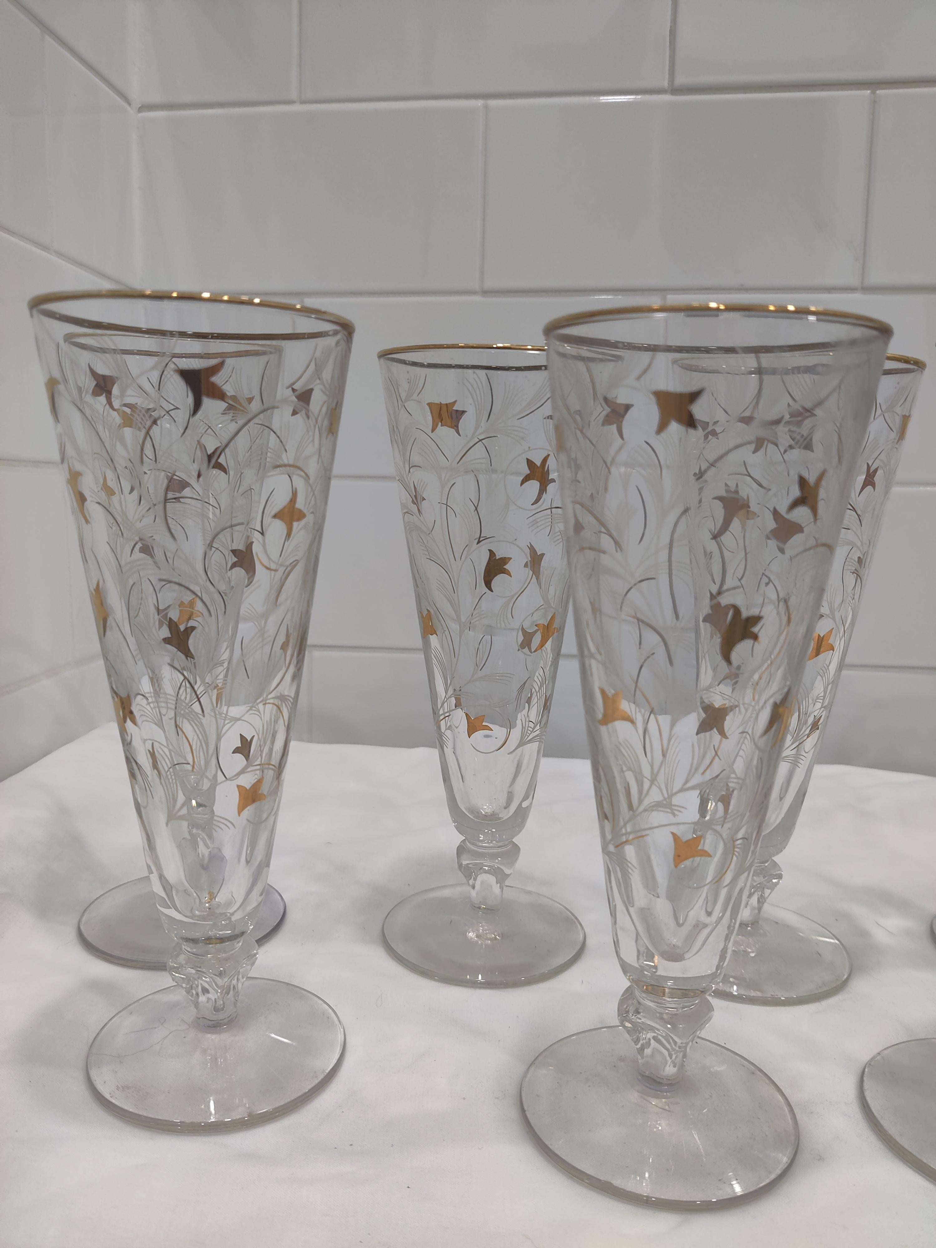 Set of 8 Vintage Royal Fern Libbey Pilsners-Champagne Glasses For Sale 3