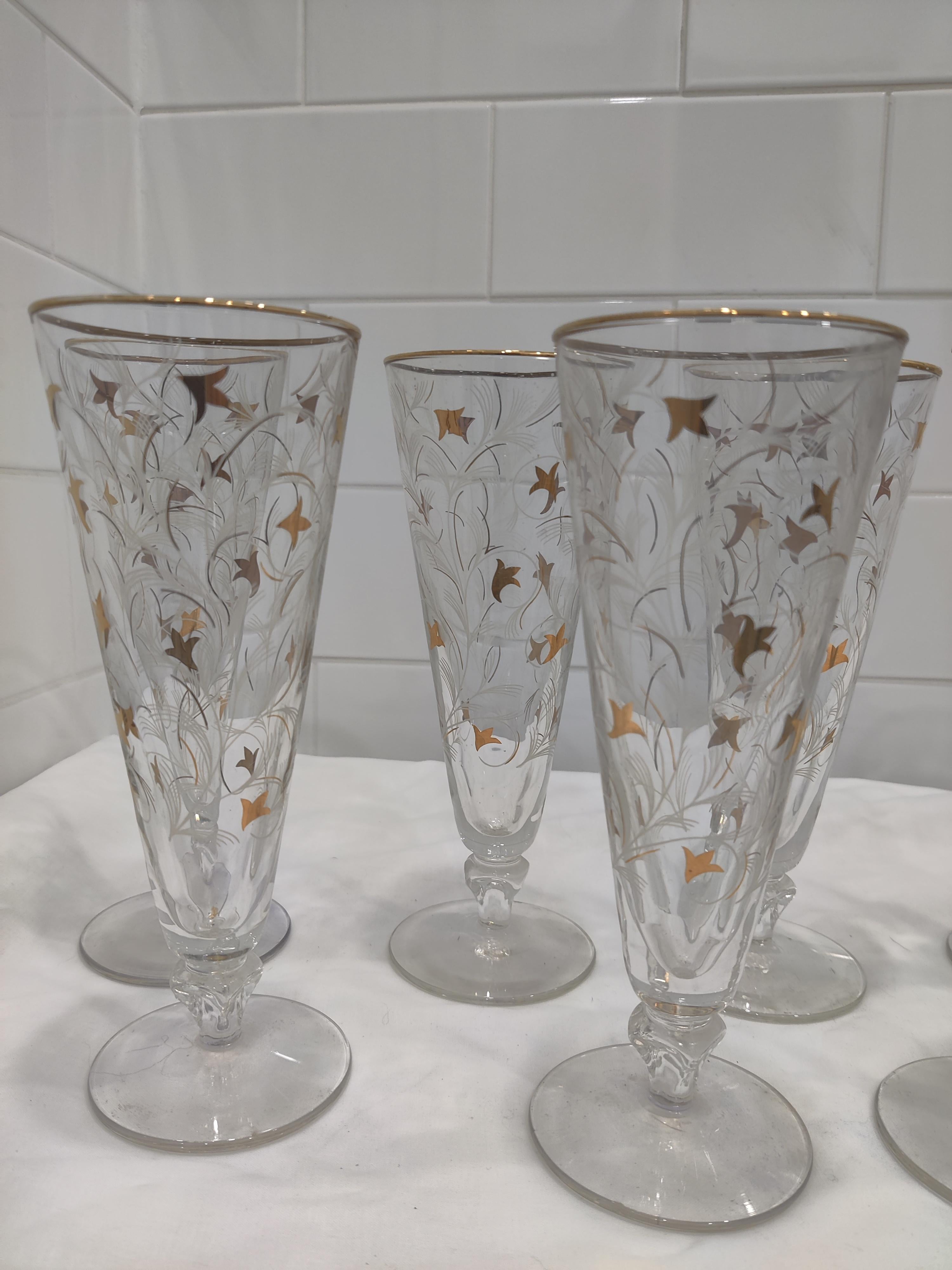Juego de 8 Copas Vintage Royal Fern Libbey Pilsners-Champagne en venta 2