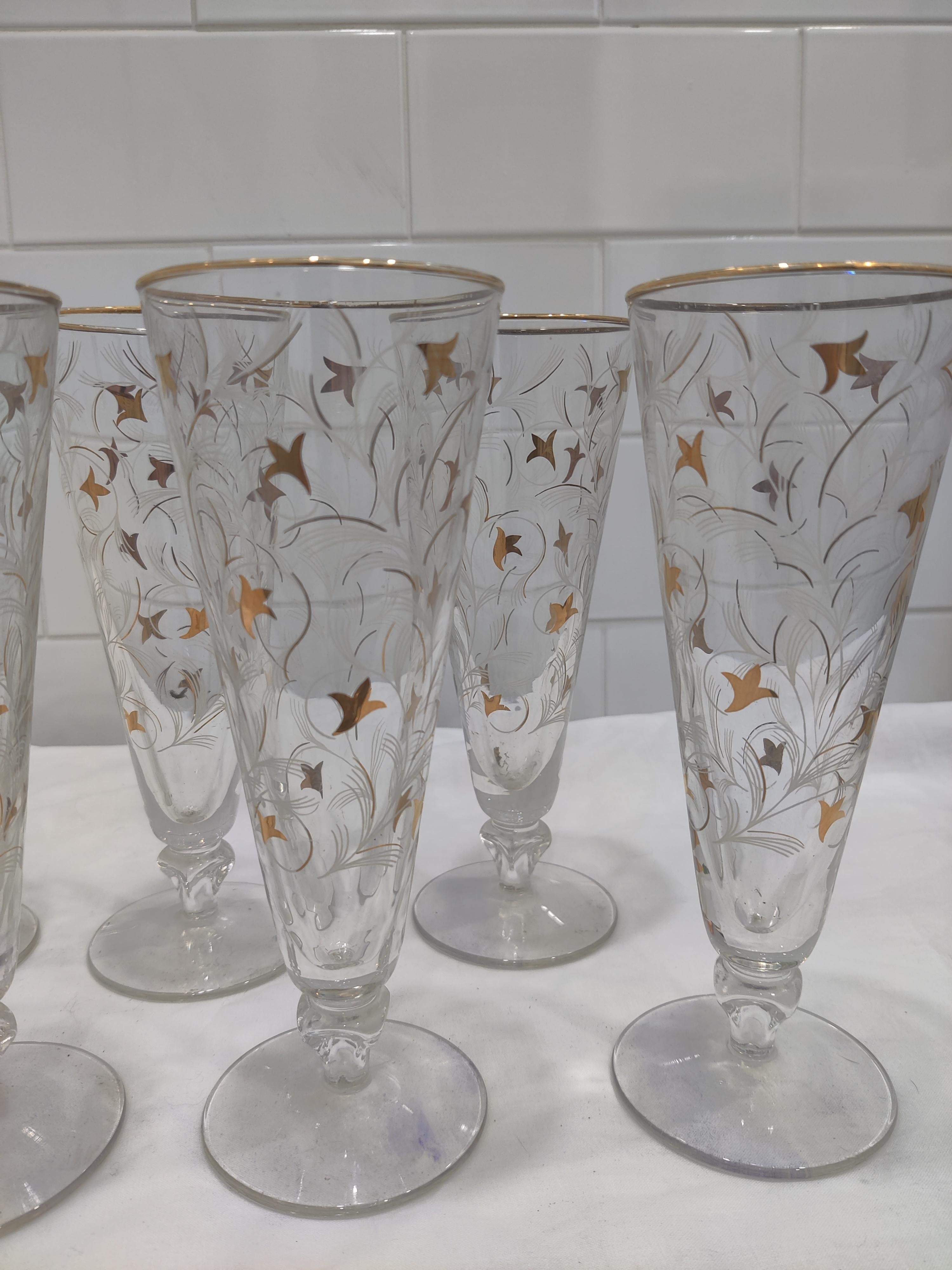 Set of 8 Vintage Royal Fern Libbey Pilsners-Champagne Glasses For Sale 4