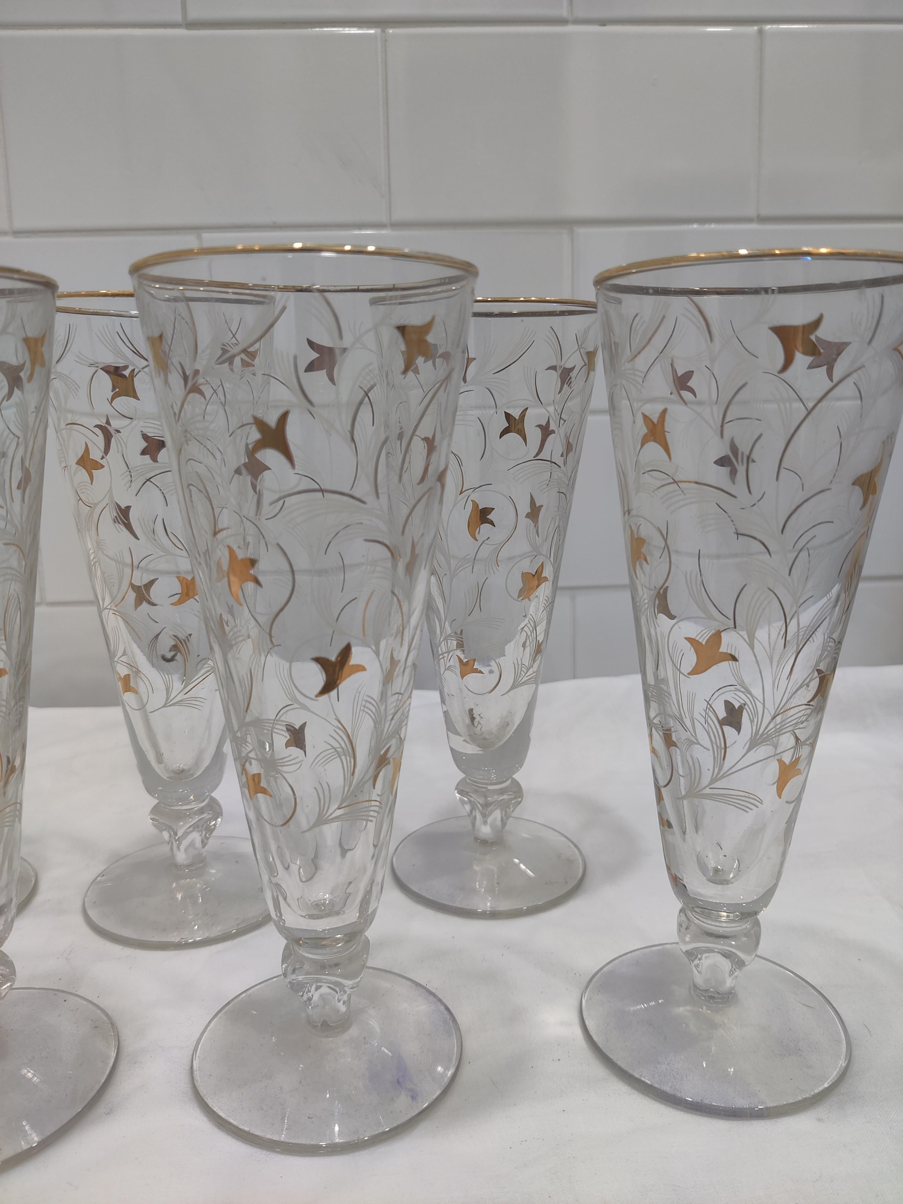 Juego de 8 Copas Vintage Royal Fern Libbey Pilsners-Champagne en venta 3