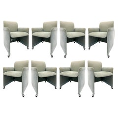 Set von 8 Vintage-Saporiti-Esszimmerstühlen auf Rollen mit Original-Stoff