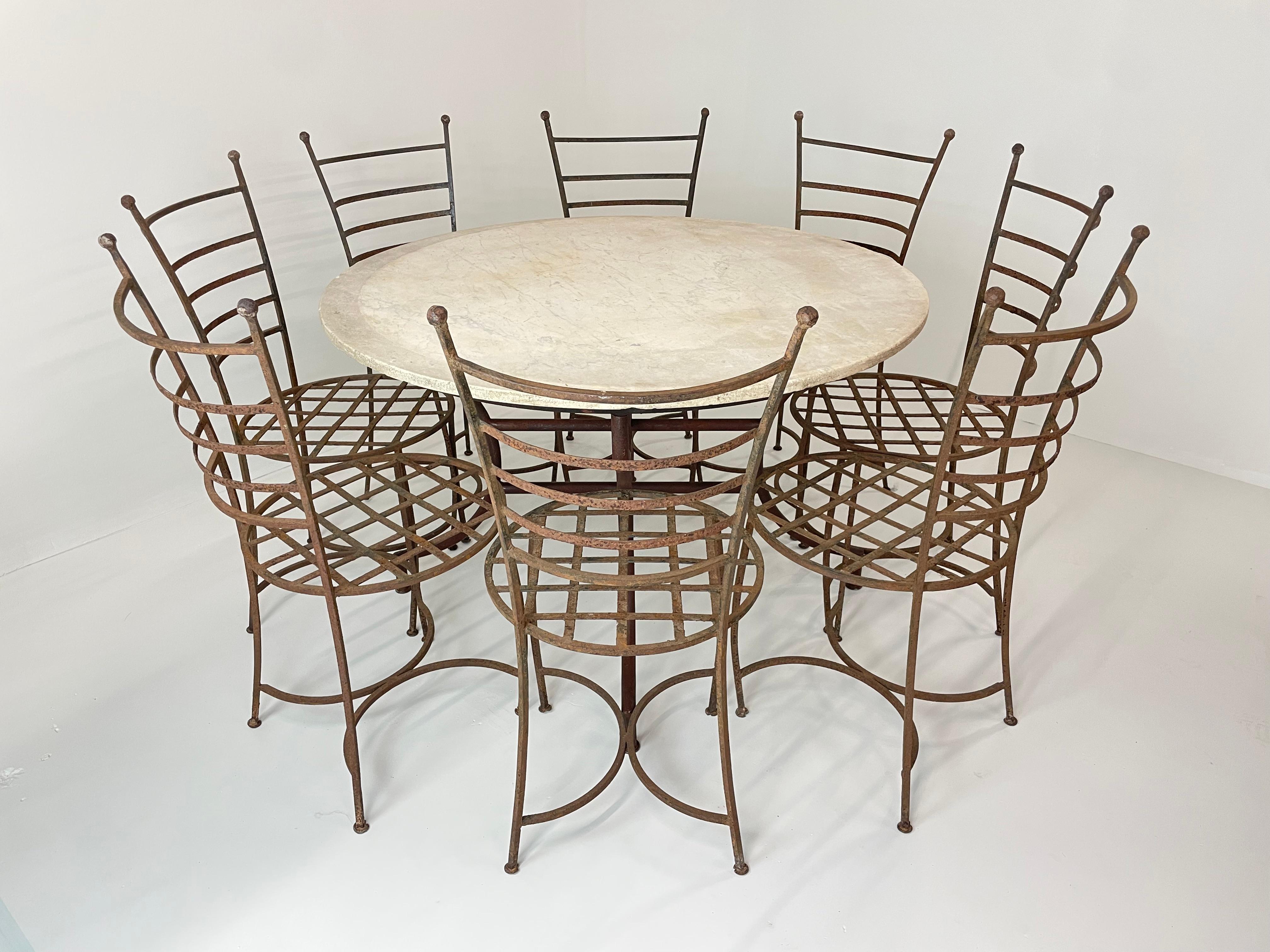Set of 8 Vintage Spanish Wrought Iron Courtyard Chairs For Sale 5