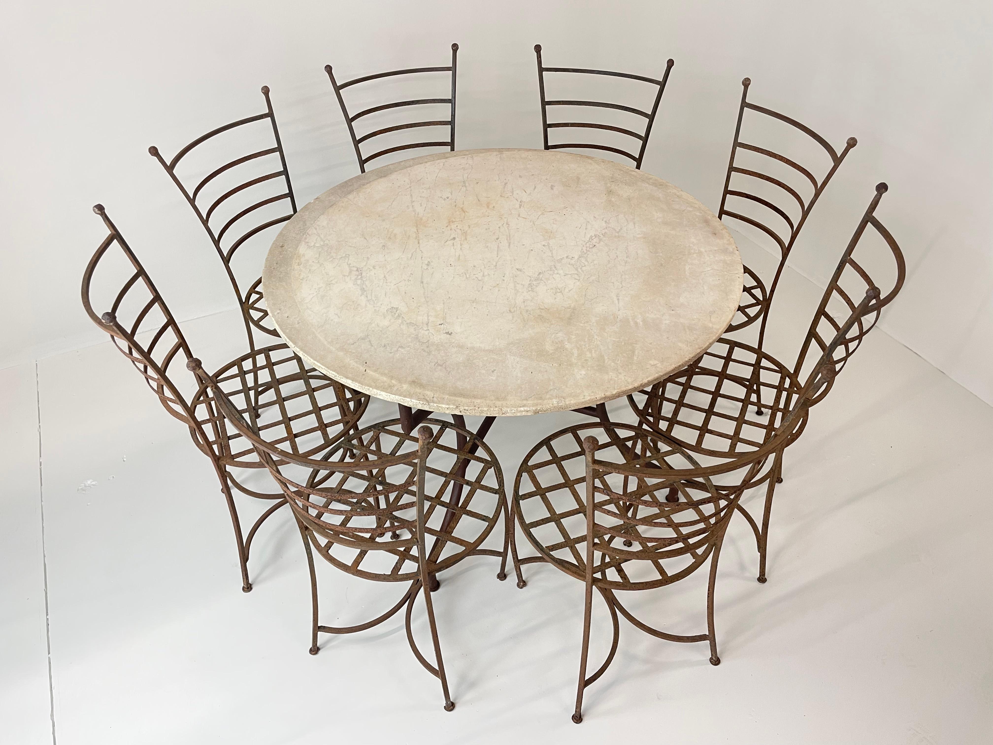 Set of 8 Vintage Spanish Wrought Iron Courtyard Chairs For Sale 6