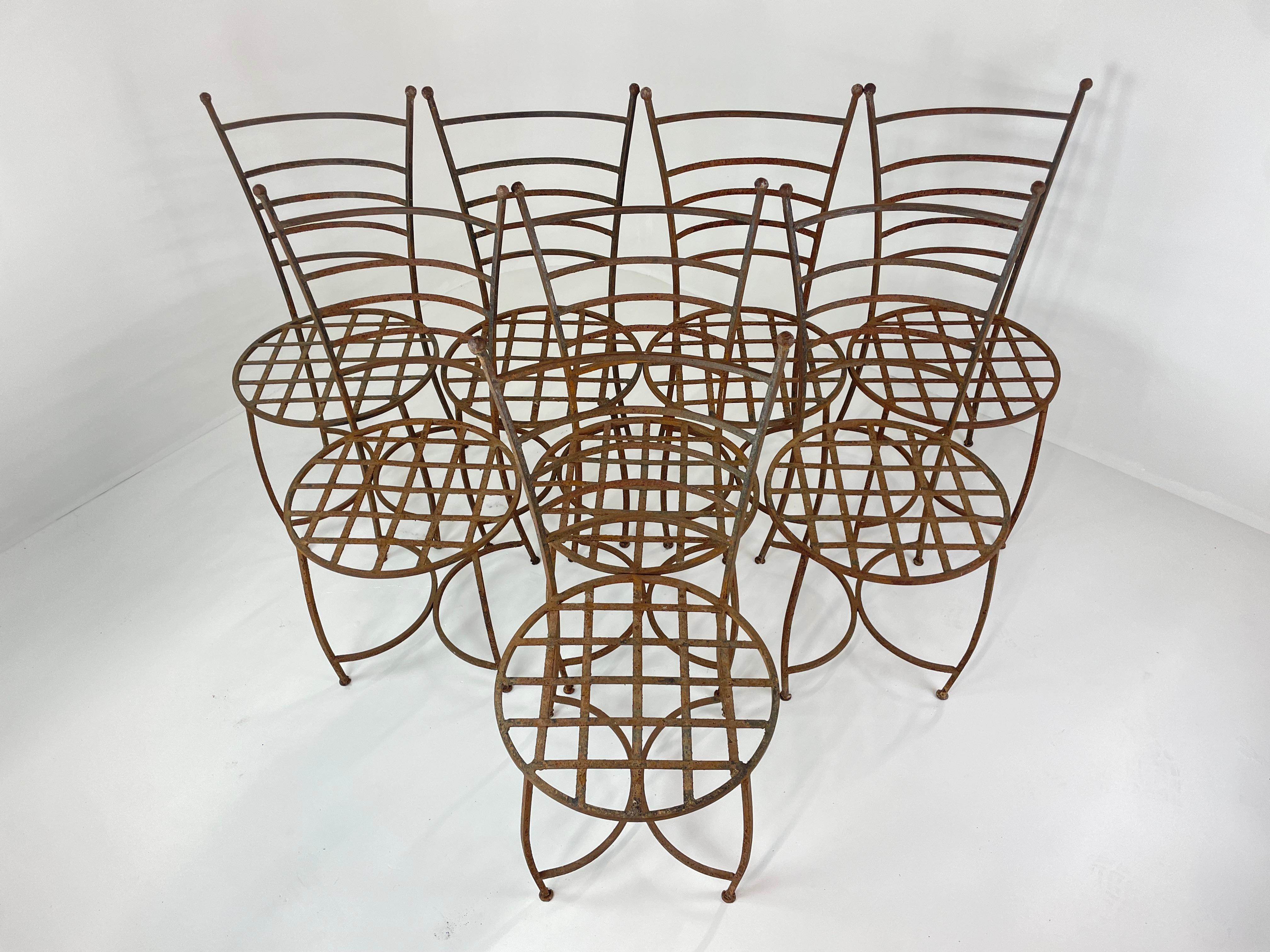 Set of 8 Vintage Spanish Wrought Iron Courtyard Chairs For Sale 2