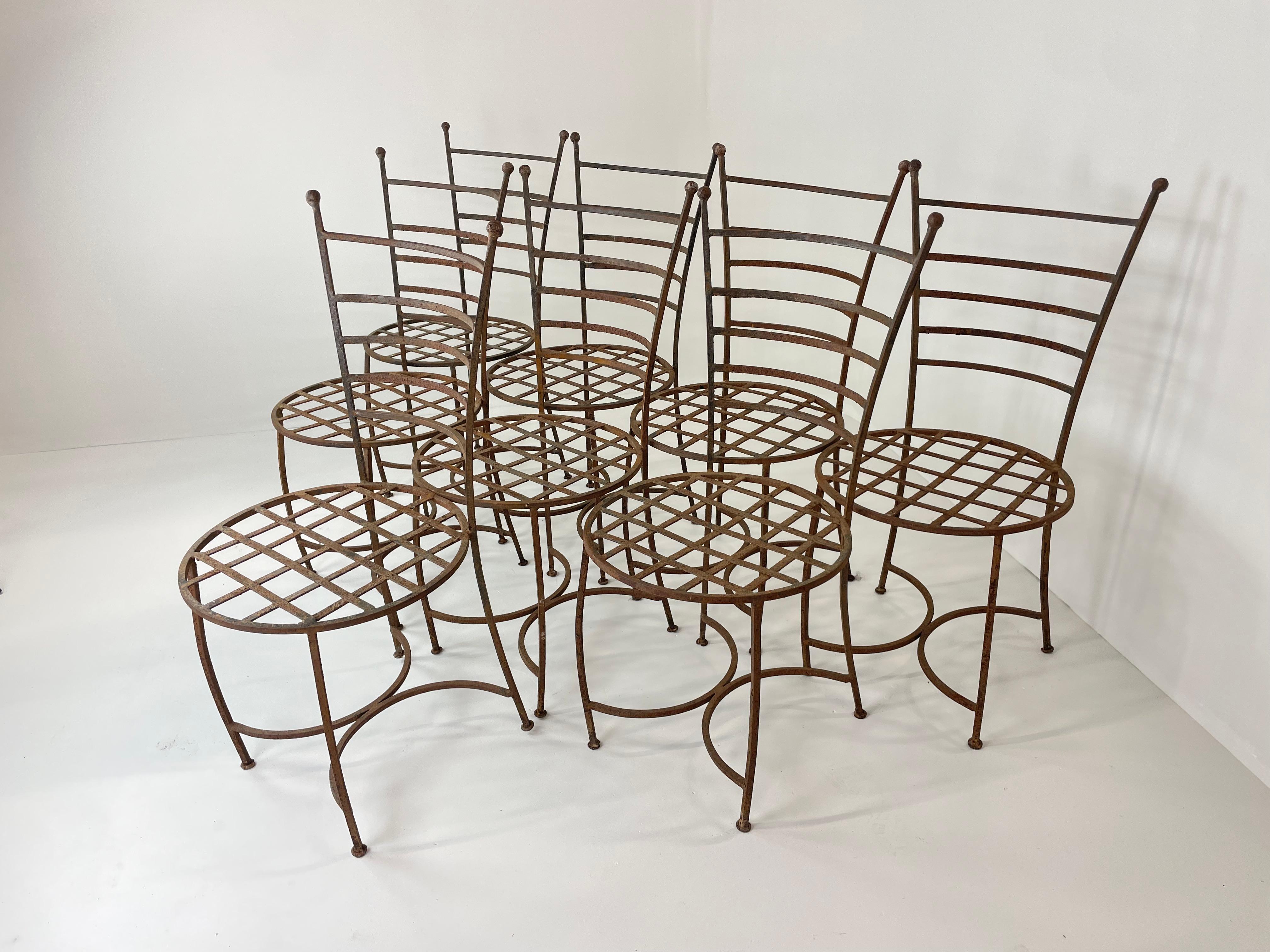 Set of 8 Vintage Spanish Wrought Iron Courtyard Chairs For Sale 3