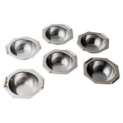 Set of 8 Vintage Stainless Steel Bowls with Golden Handles, 1980s