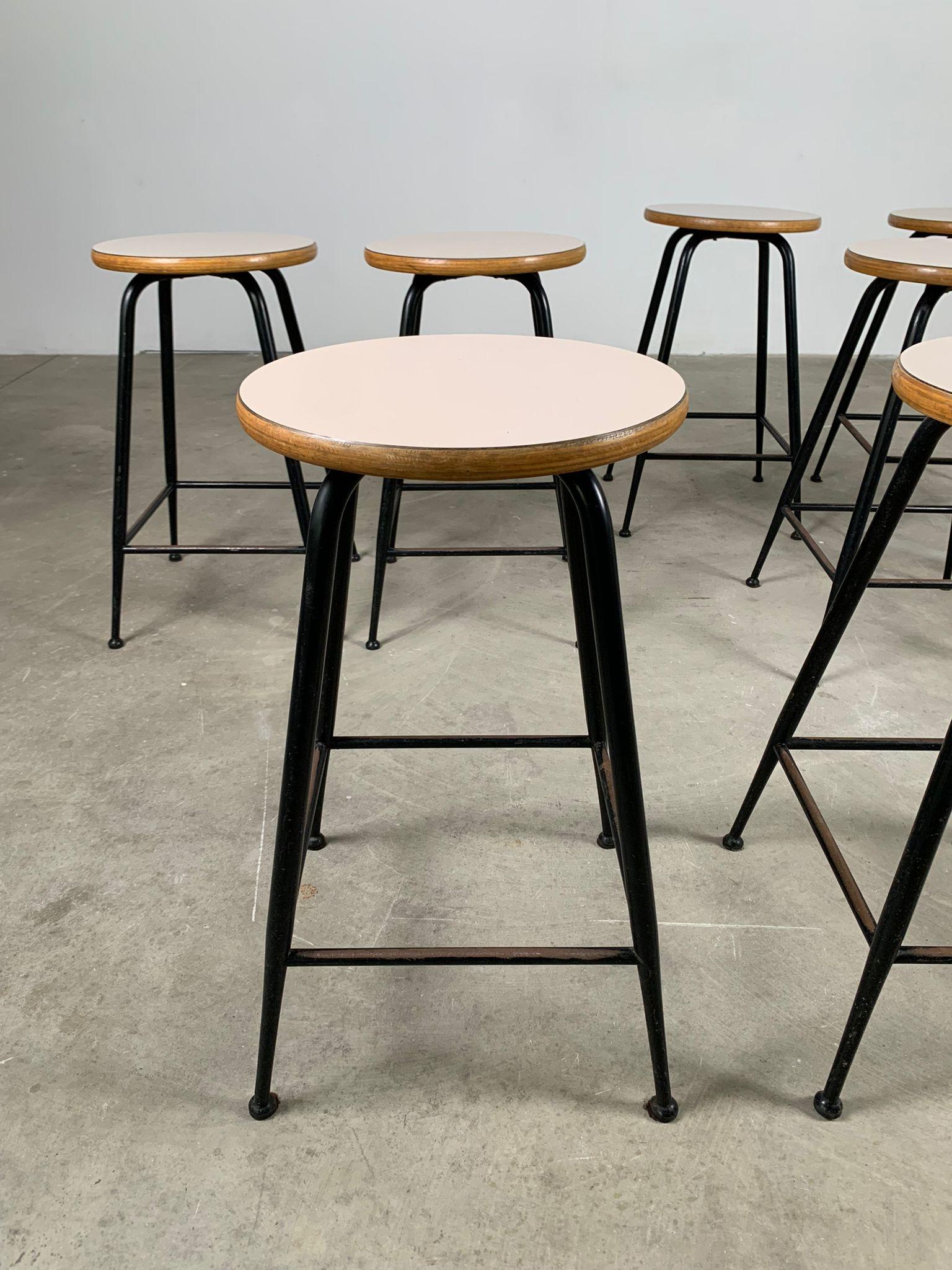 Set of 8 vintage stools in metal, wood and formica, 1960s, Italy For Sale 3