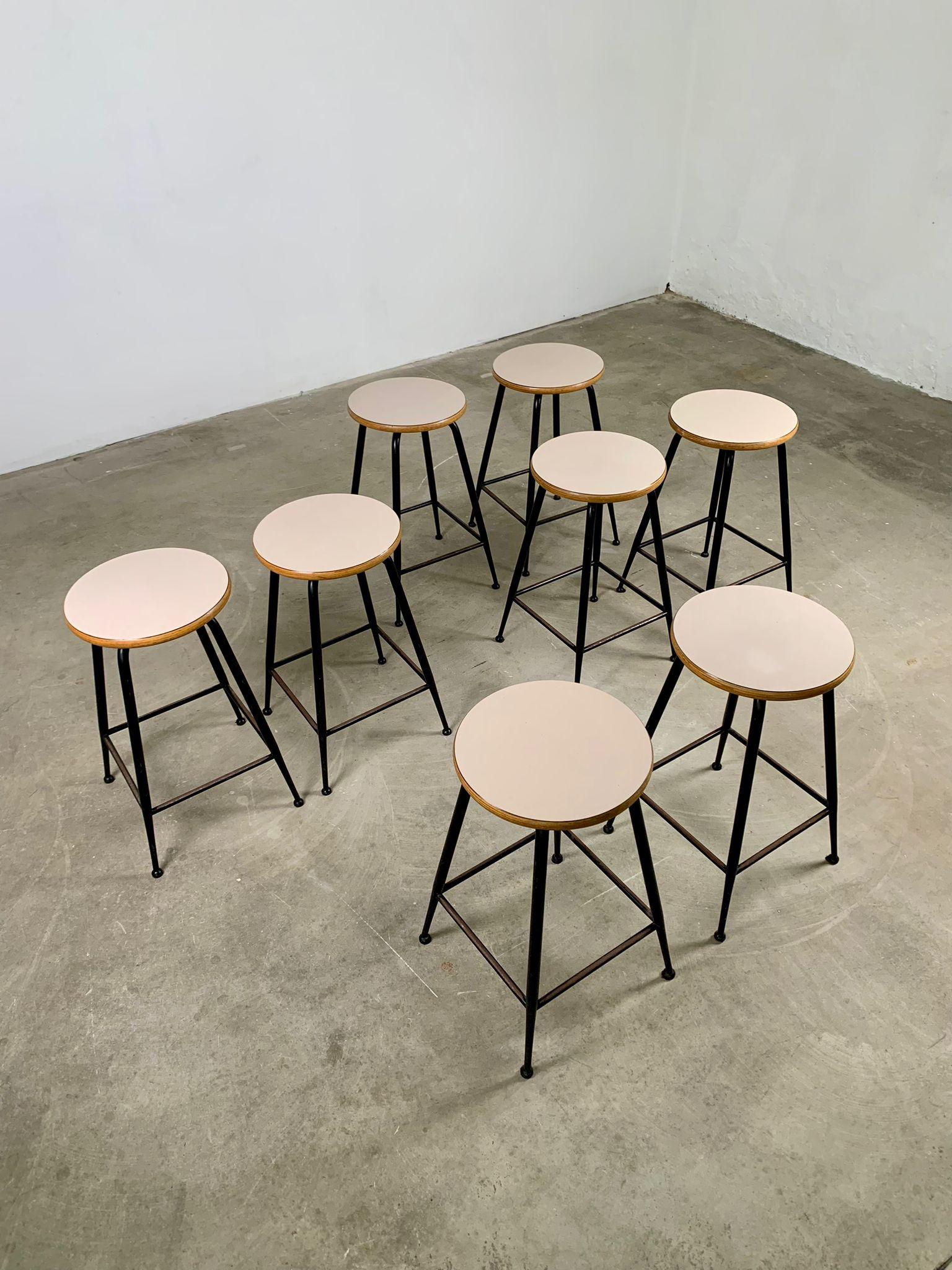 Set of 8 vintage stools in metal, wood and formica, 1960s, Italy For Sale 4