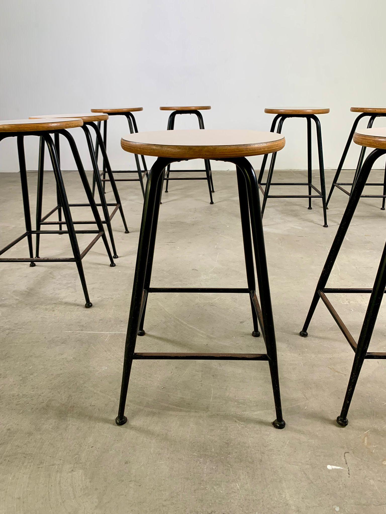 Set of 8 vintage stools in metal, wood and formica, 1960s, Italy For Sale 5