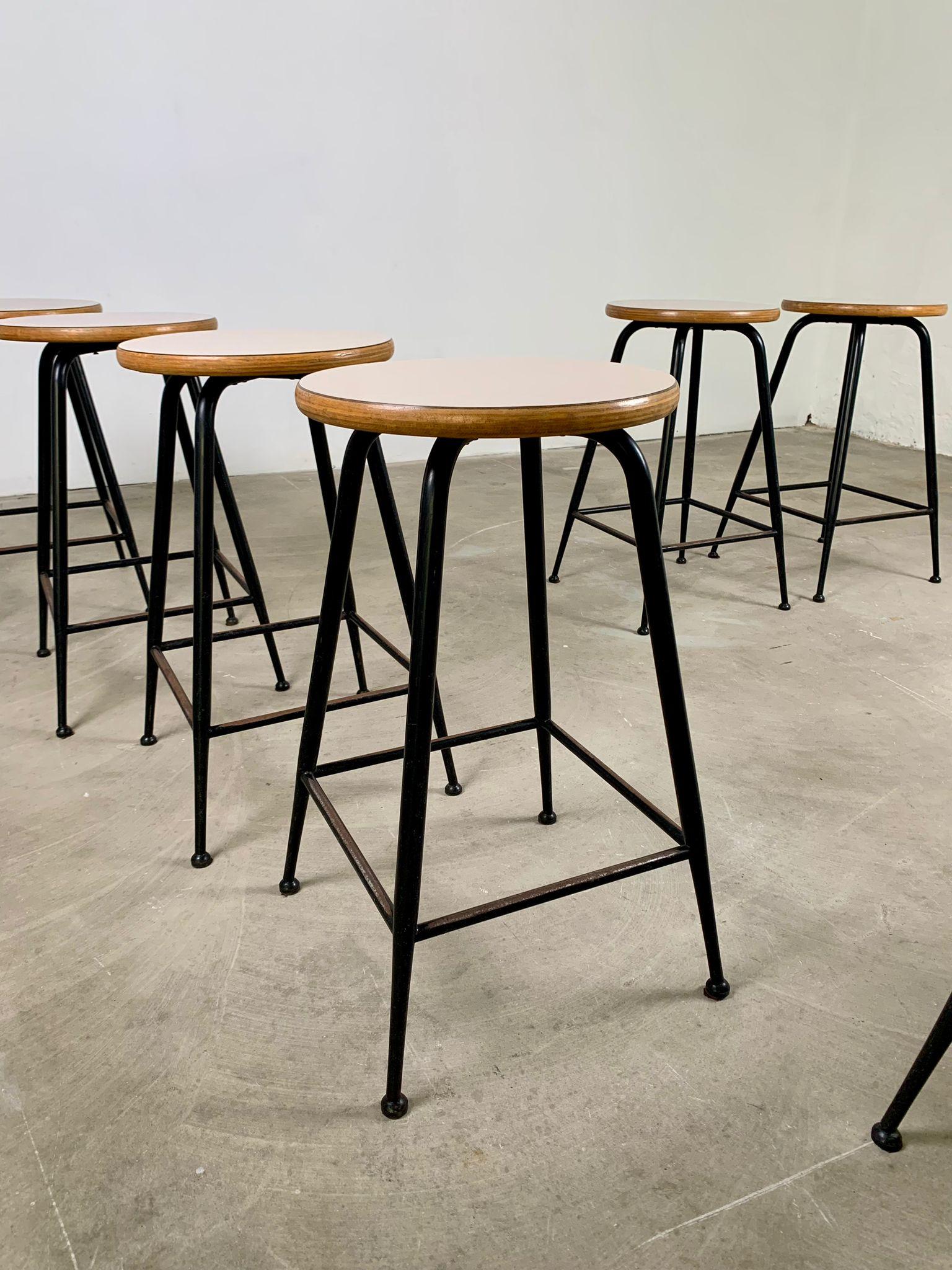 Set of 8 vintage stools in metal, wood and formica, 1960s, Italy For Sale 7
