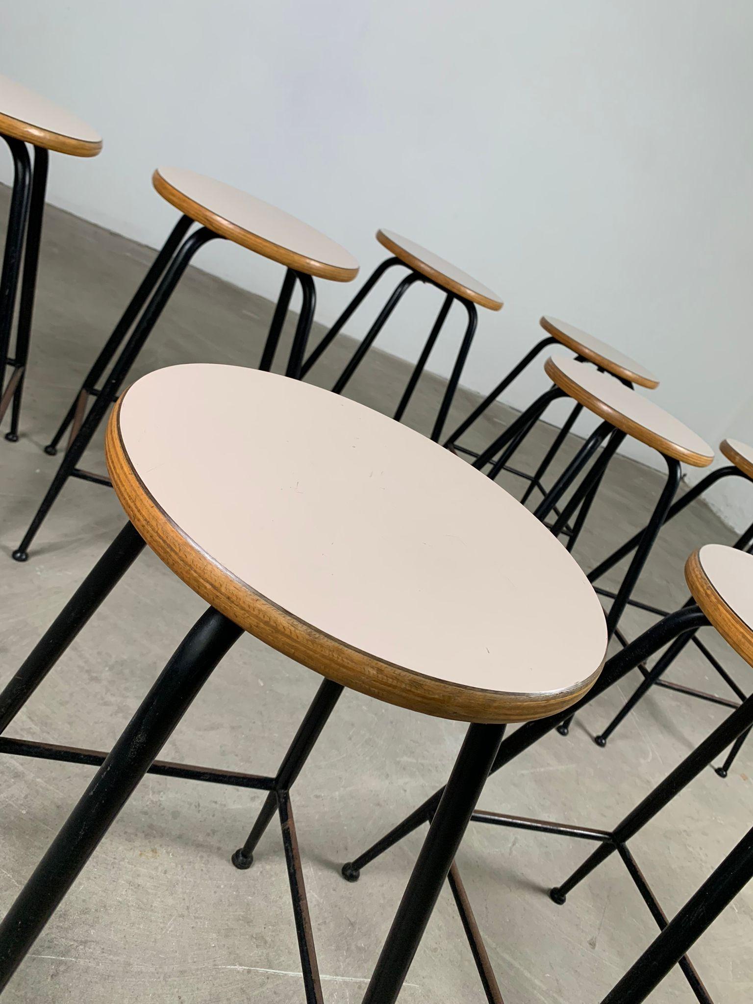 Set of 8 vintage stools in metal, wood and formica, 1960s, Italy For Sale 2