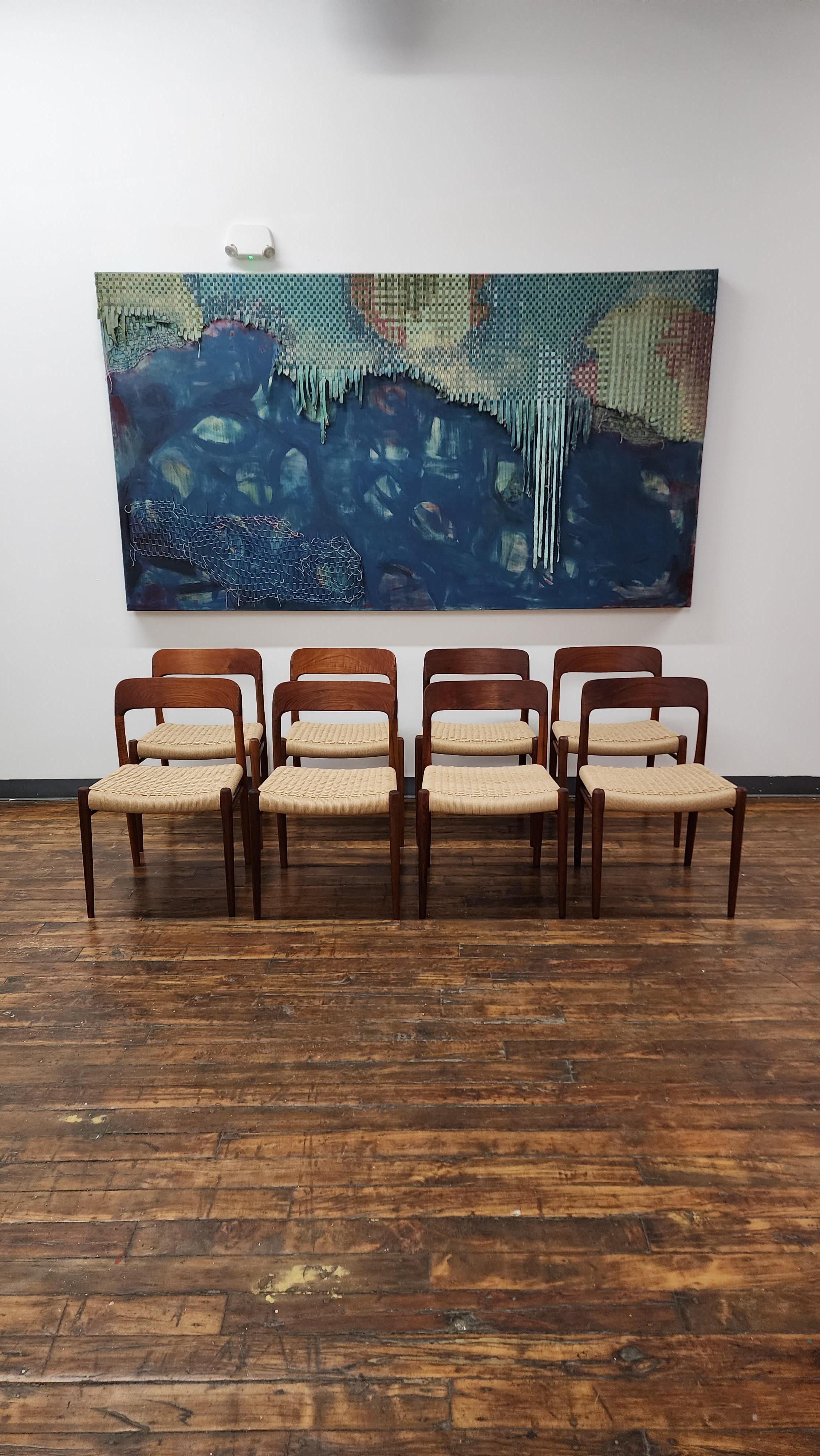 Danish Set of 8 - Vintage Teak Model 75 Side Chairs by Niels Moller