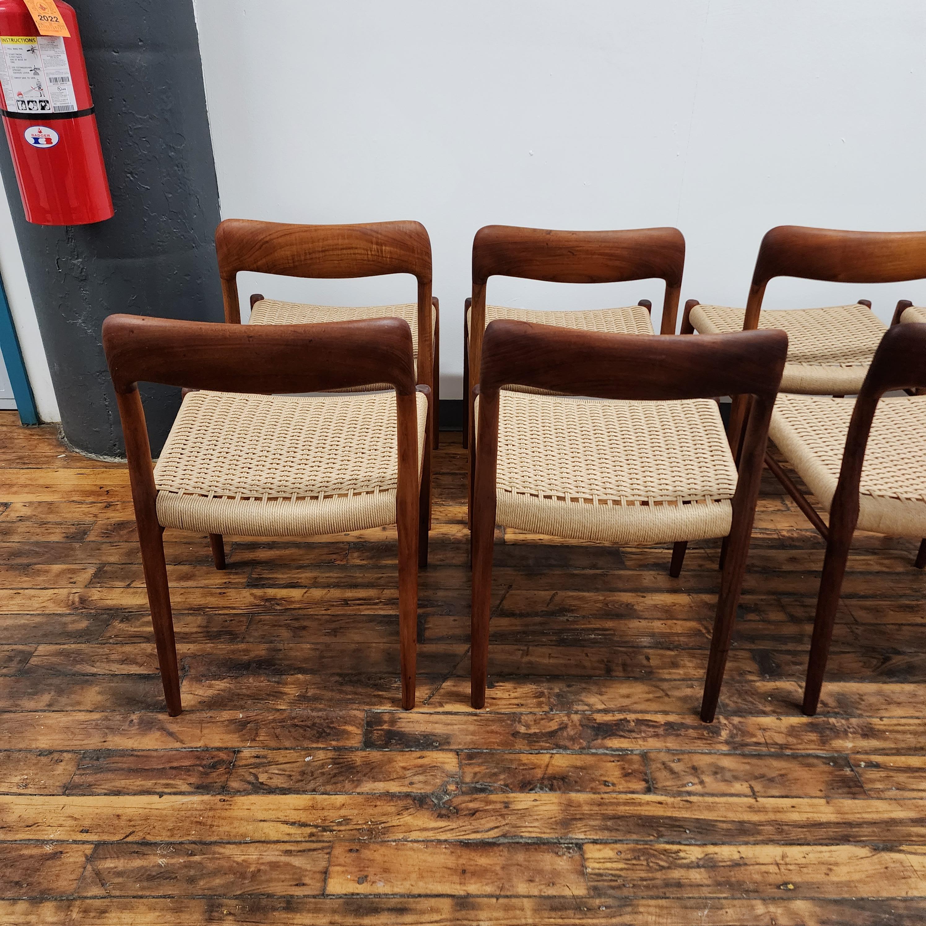 Papercord Set of 8 - Vintage Teak Model 75 Side Chairs by Niels Moller