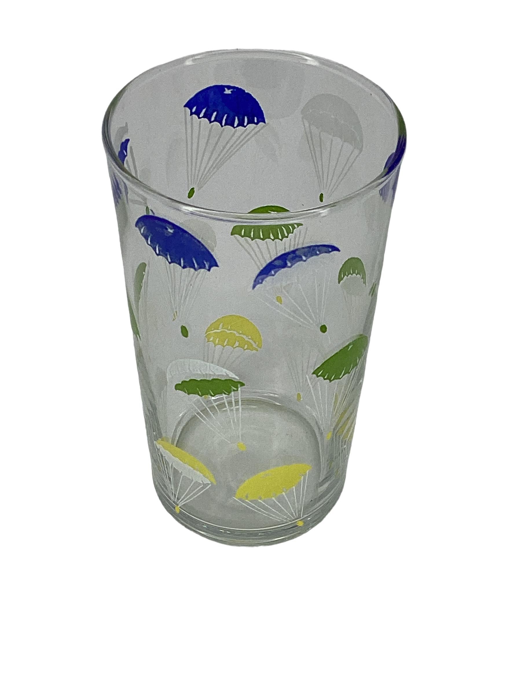 Glass Set of 8 Vintage Tumblers with Parachute Design.  For Sale