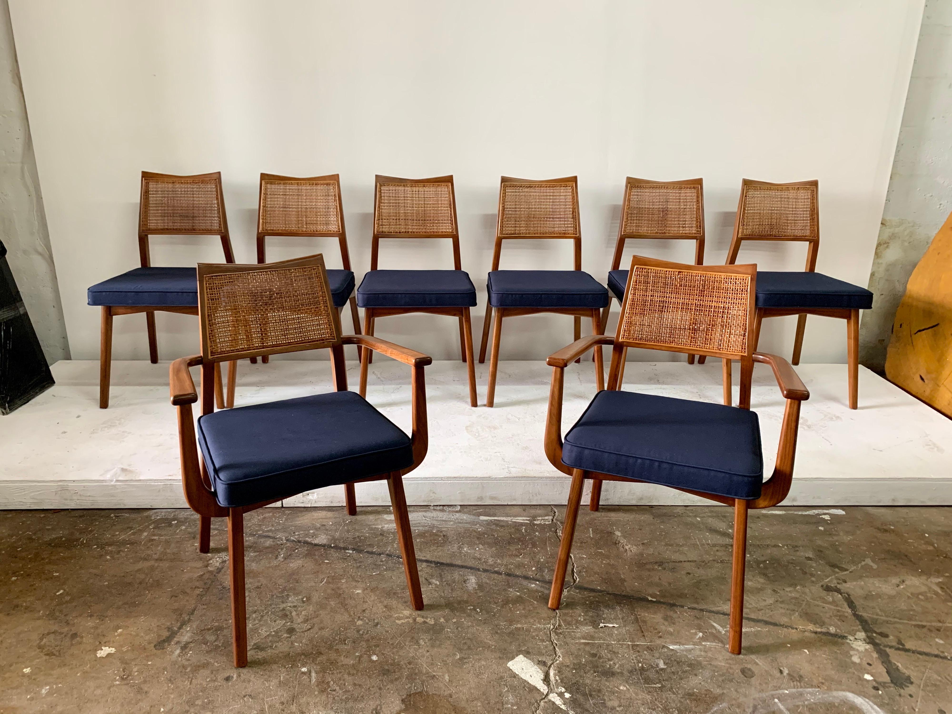 Set of 8 Vintage Walnut and Cane Dining Chairs 12