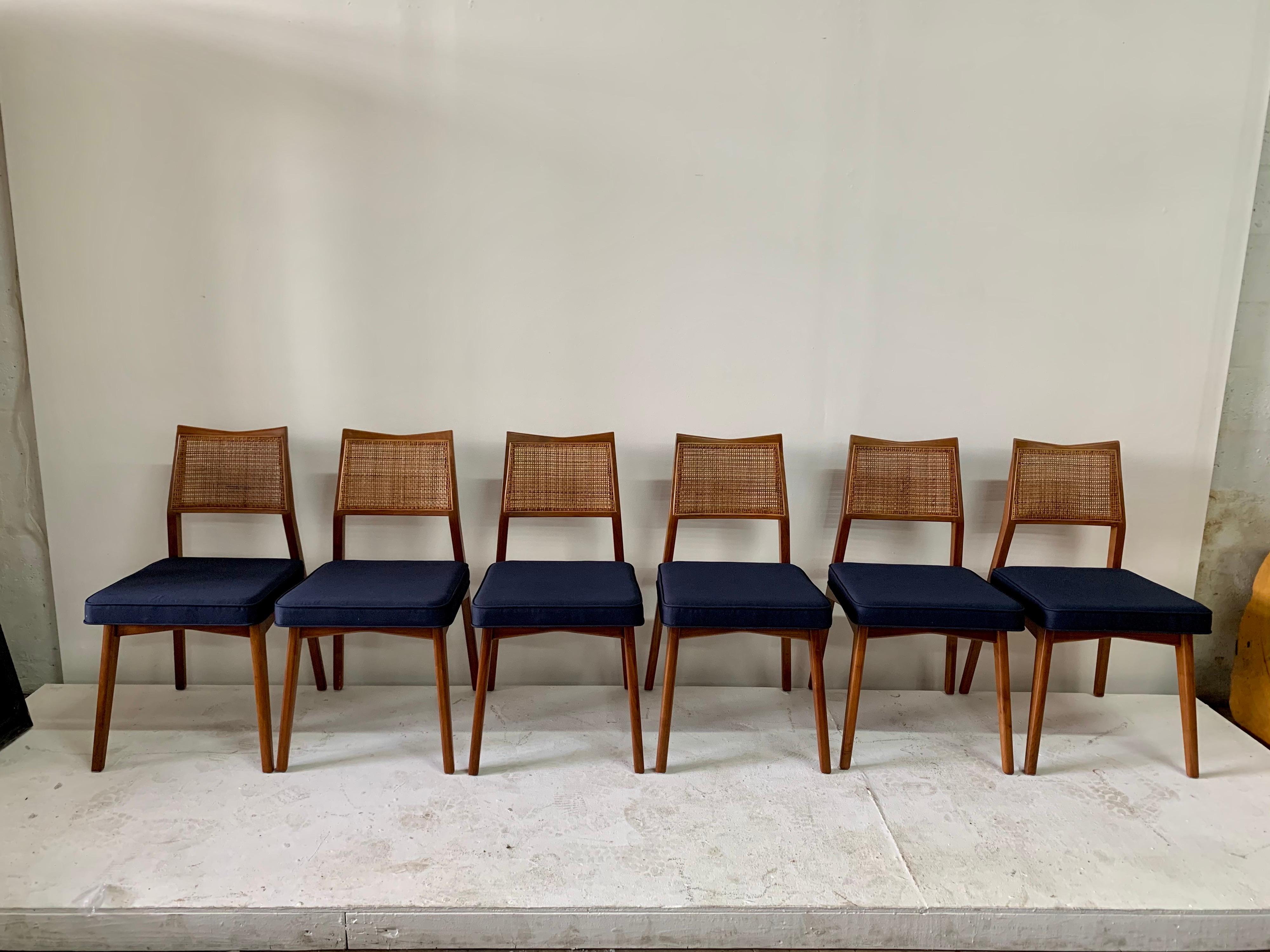 Set of 8 Vintage Walnut and Cane Dining Chairs In Good Condition In North Miami, FL