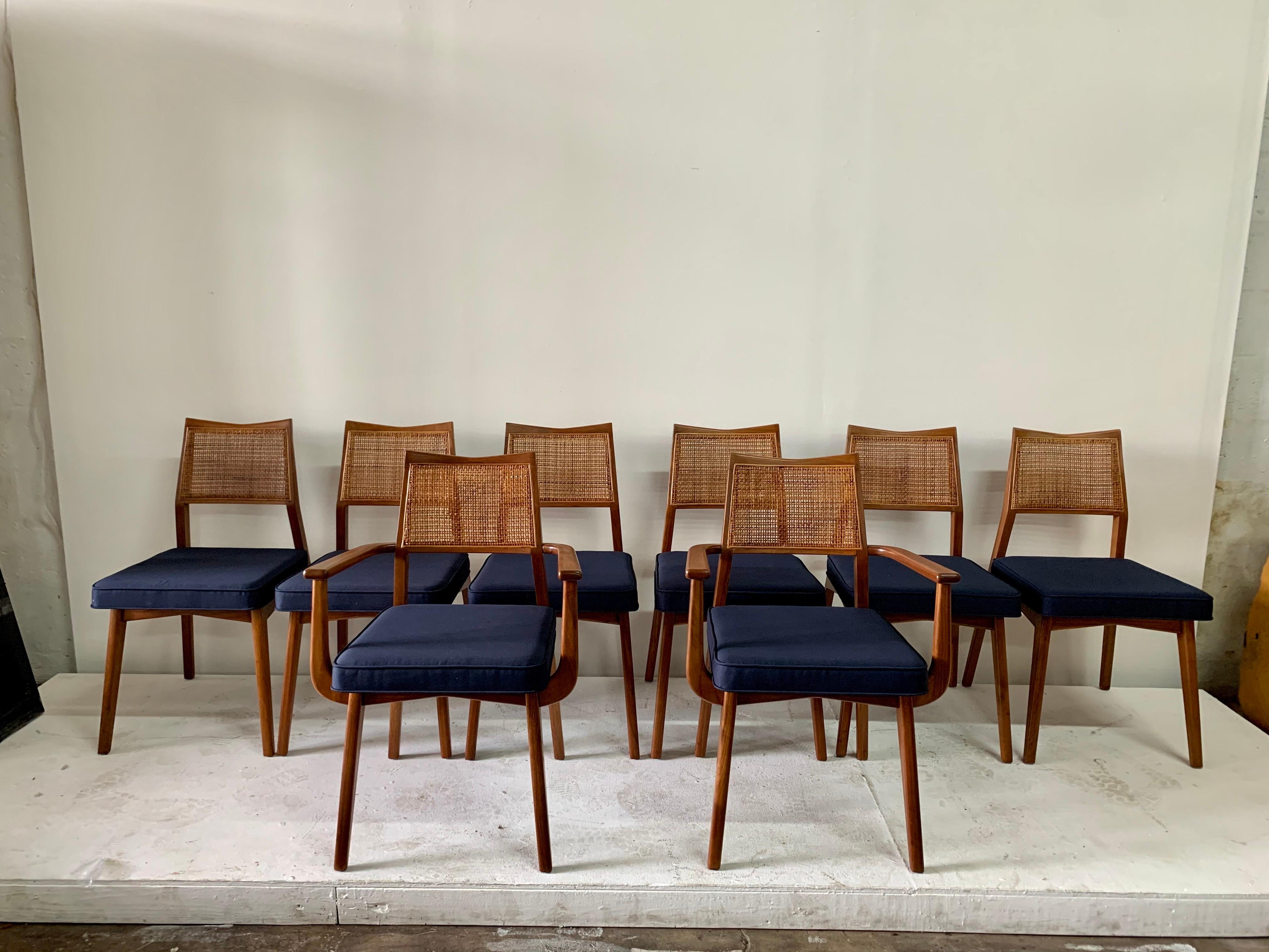 Mid-20th Century Set of 8 Vintage Walnut and Cane Dining Chairs