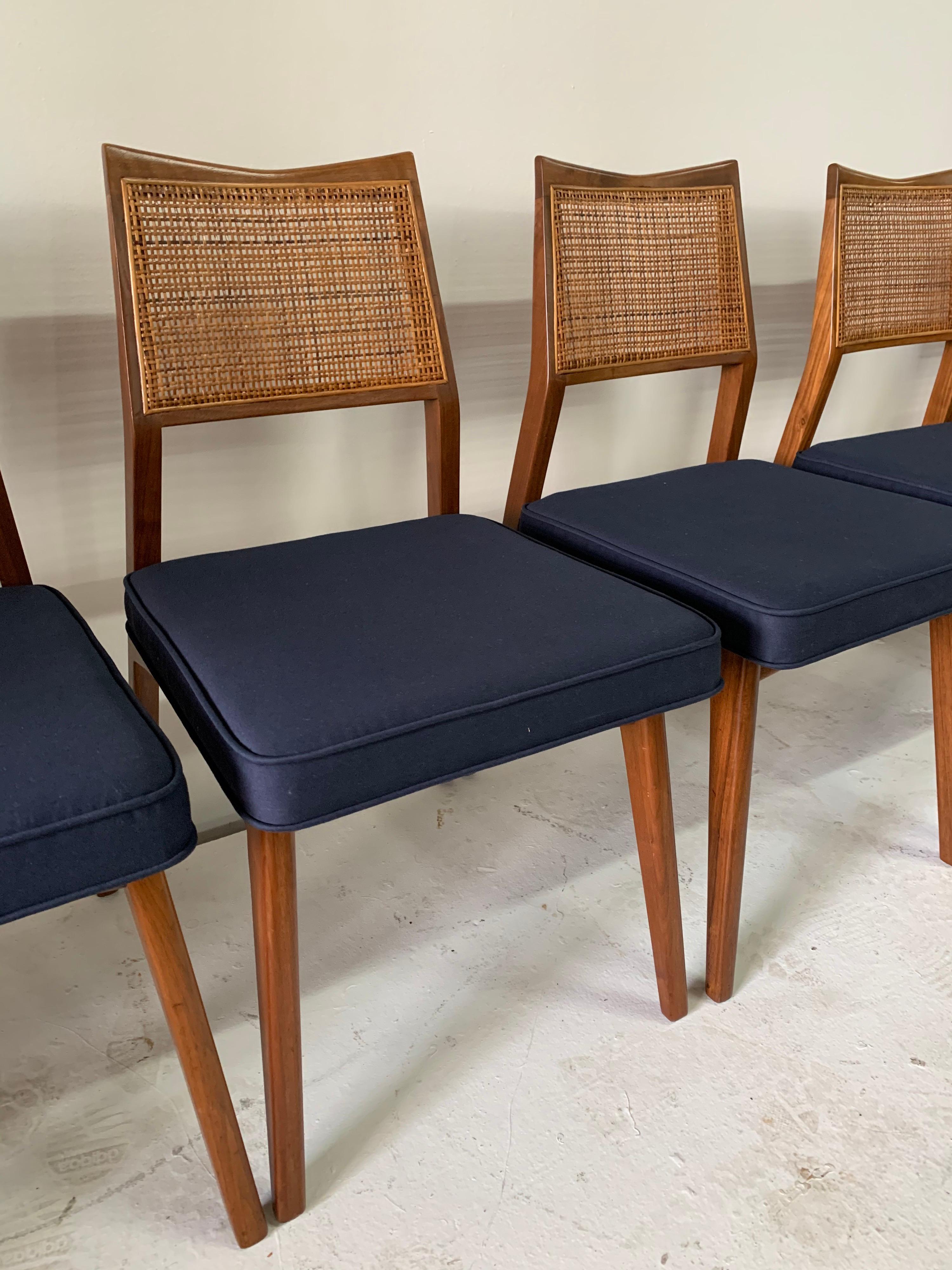 Cotton Set of 8 Vintage Walnut and Cane Dining Chairs