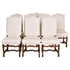 Ensemble de 8 chaises de salle à manger Os de Mouton en noyer d'origine française