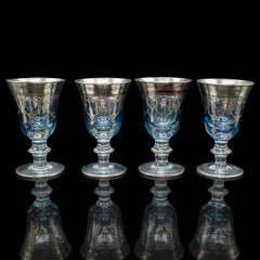 Set of 8 Vintage Wine Goblets, Italian, Handmade Art Glass, Aperitif, Liqueur
