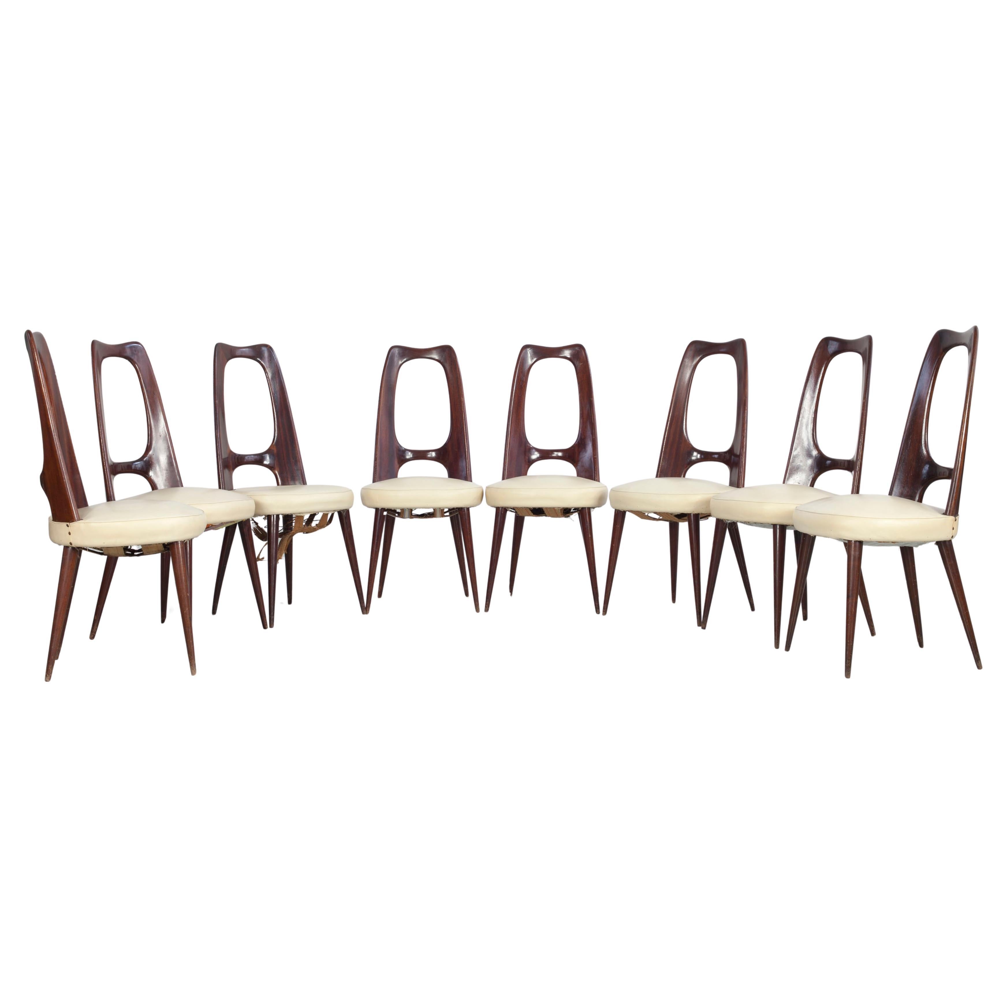 Set of 8 Vittorio Dassi Diningroom Chairs, Italy 1950s For Sale