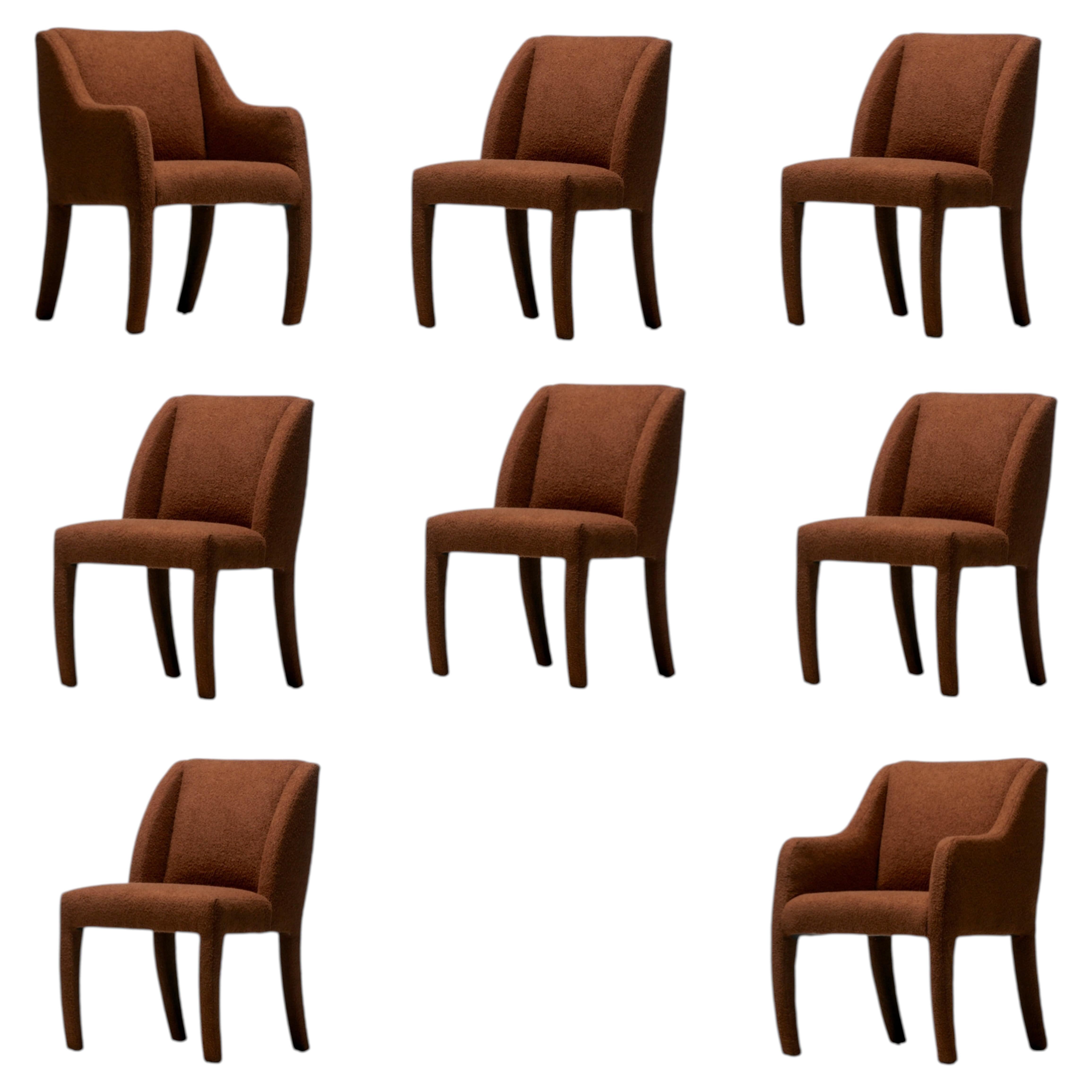 Juego de 8 Sillas de Comedor Vladimir Kagan para Direccional en Bouclé Marrón Moca en venta