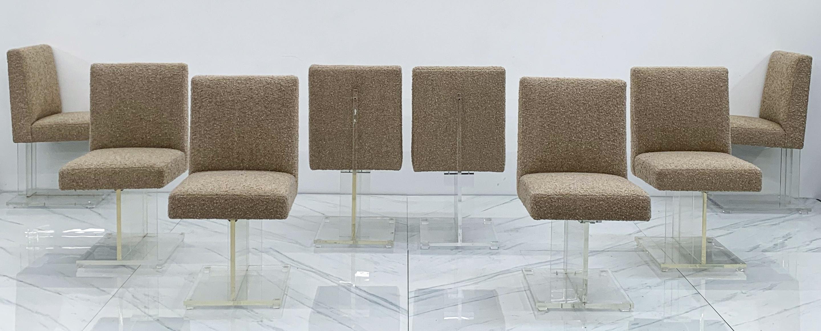 Set of 8 Vladimir Kagan Lucite Dining Chairs in Belgian Bouclé 2