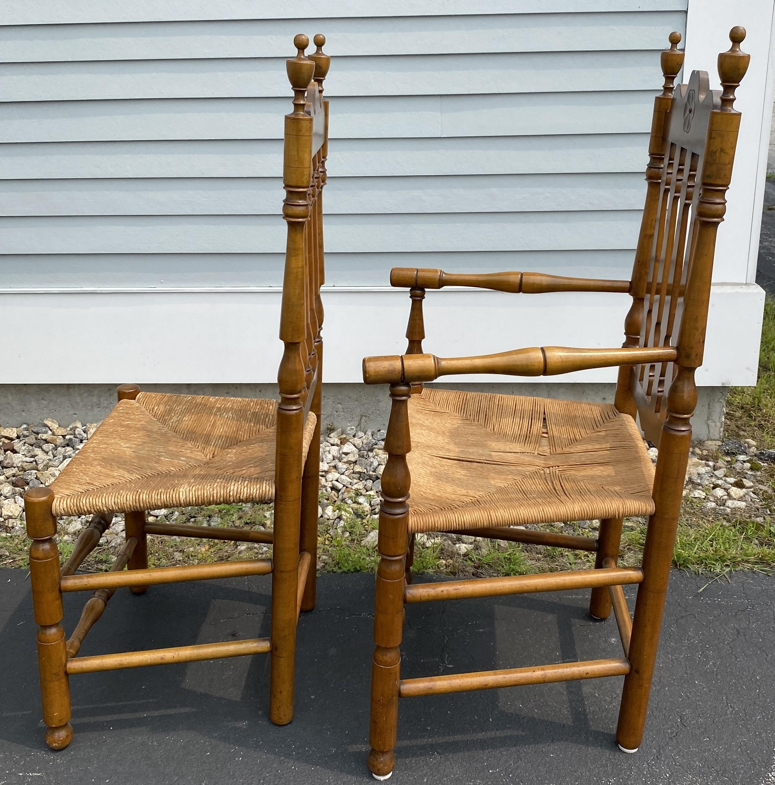 Set of 8 Wallace Nutting Bannister Back Rush Seat Dining Chairs 4
