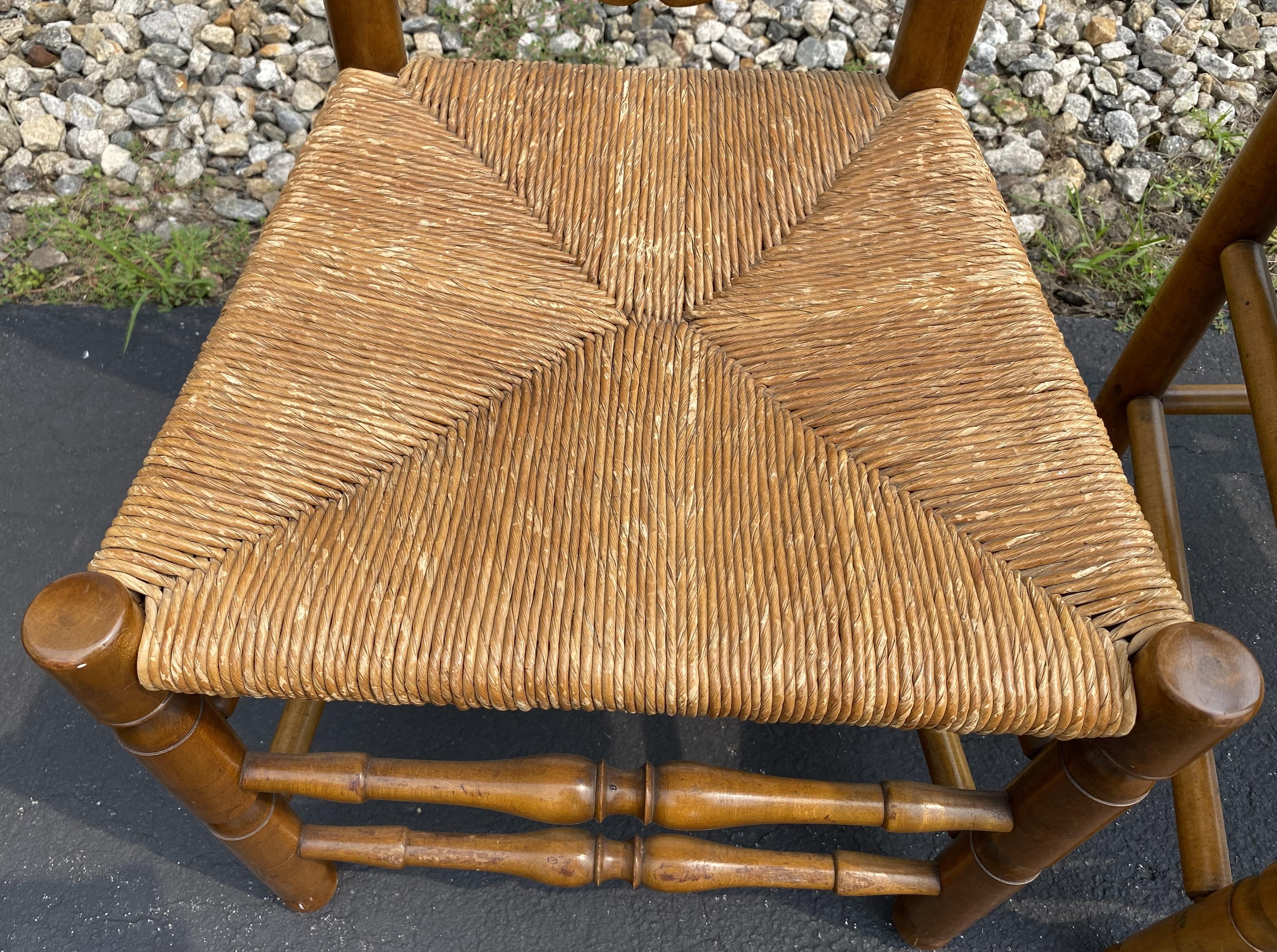 Set of 8 Wallace Nutting Bannister Back Rush Seat Dining Chairs 5