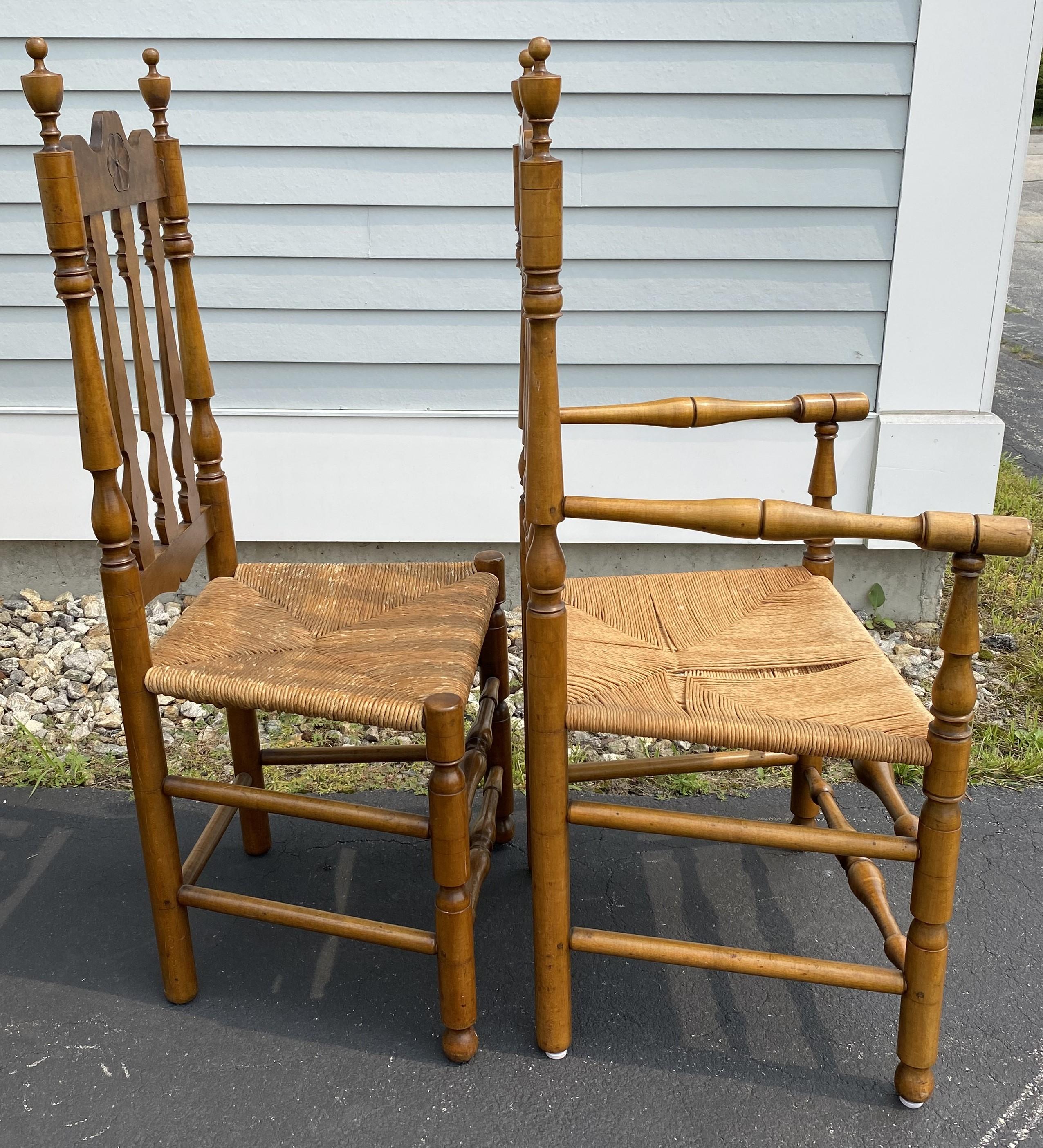Set of 8 Wallace Nutting Bannister Back Rush Seat Dining Chairs 2