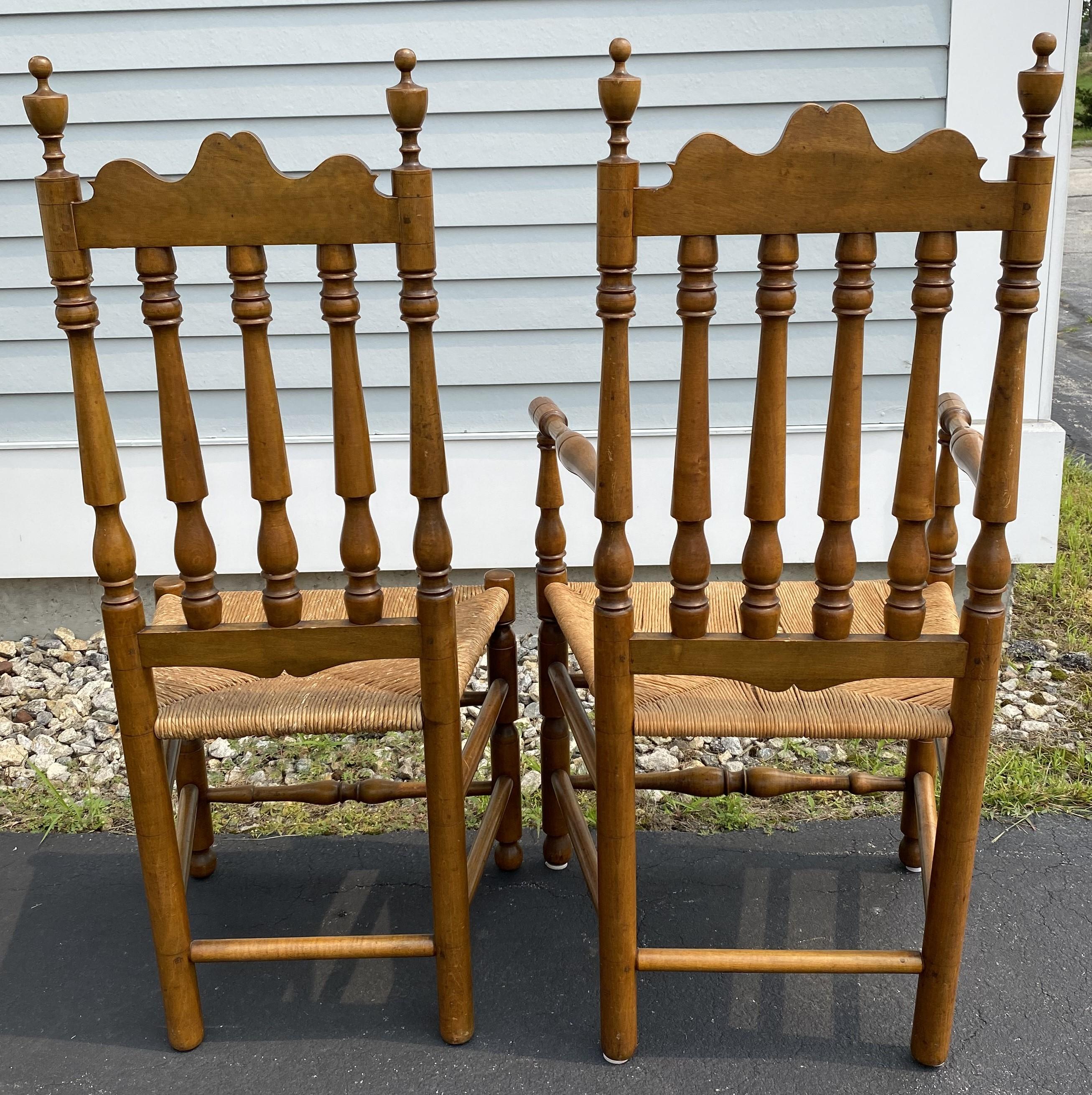 Set of 8 Wallace Nutting Bannister Back Rush Seat Dining Chairs 3