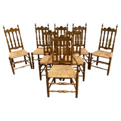 Set of 8 Wallace Nutting Bannister Back Rush Seat Dining Chairs