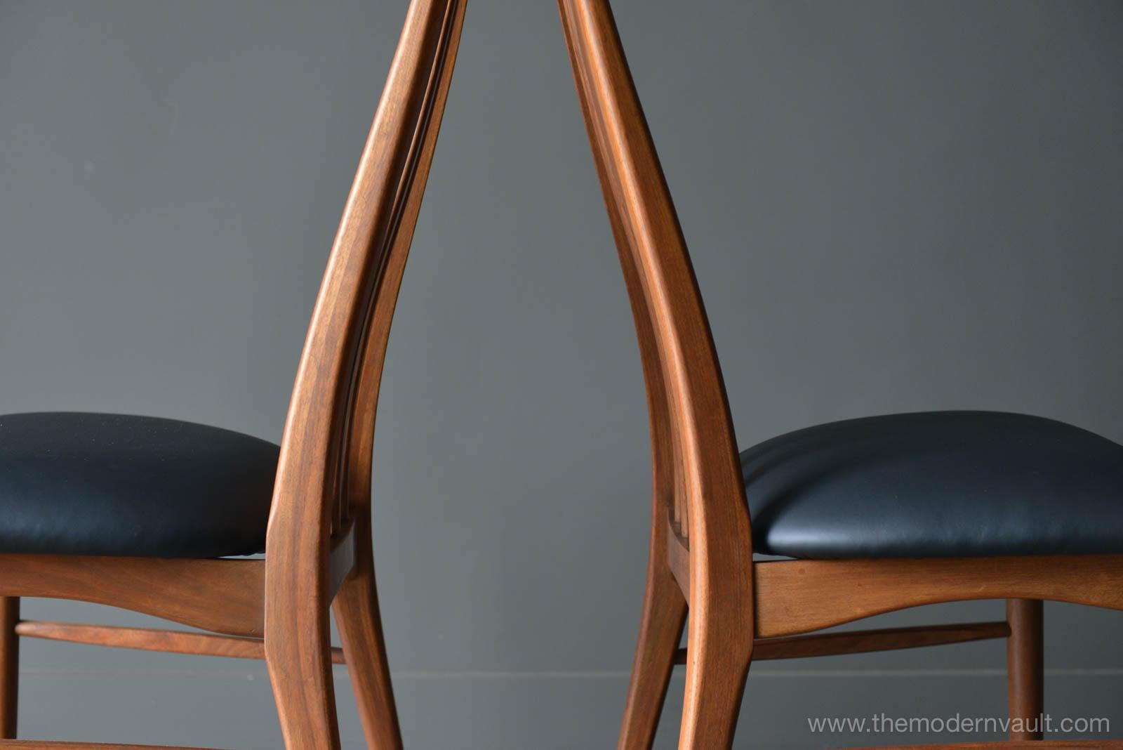 Leather Set of 8 Walnut High Back 'Eva' Dining Chairs by Koefoed of Denmark, circa 1965