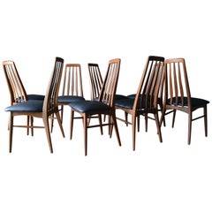 Set of 8 Walnut High Back 
Eva
 Dining Chairs by Koefoed of Denmark, circa 1965