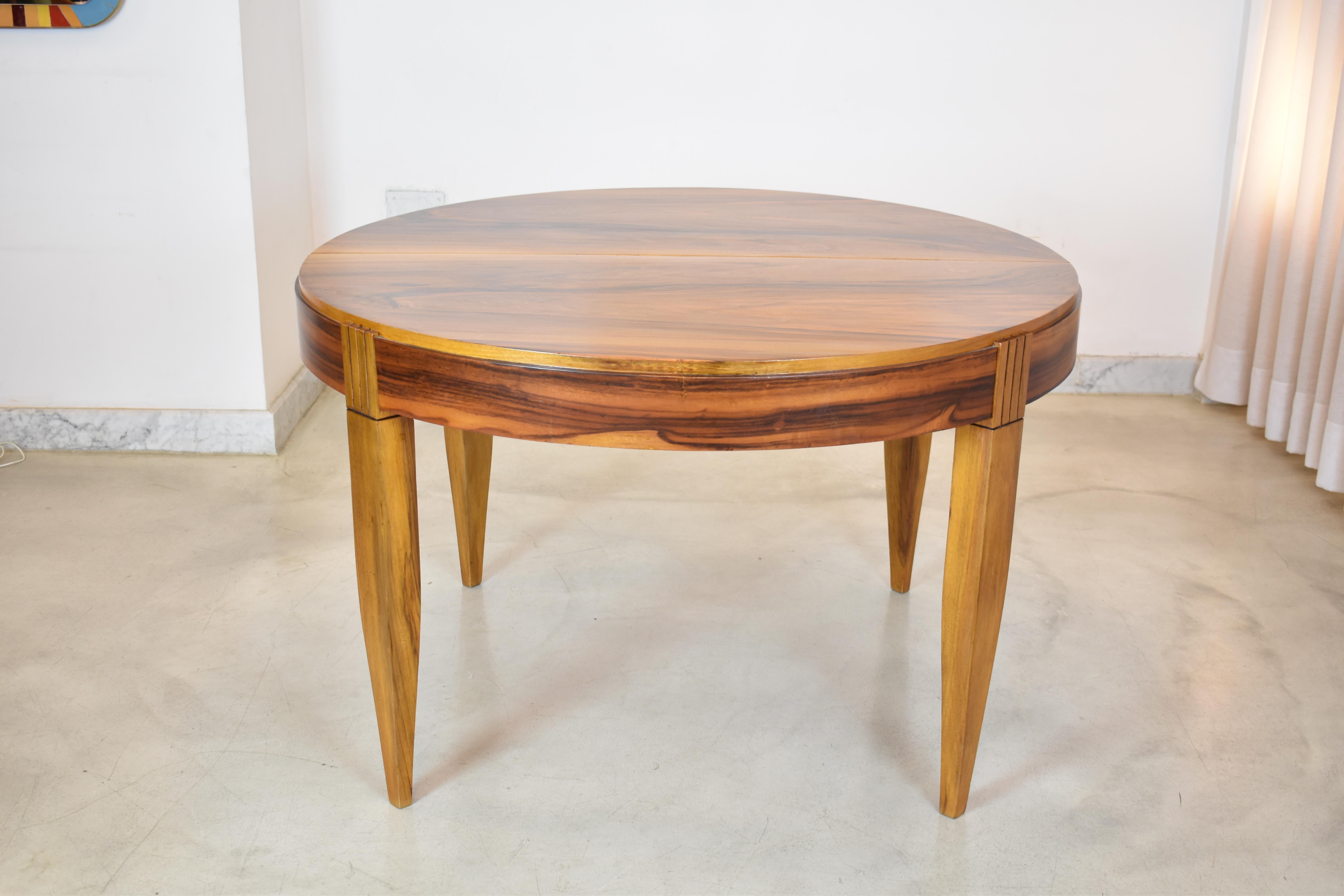 Set of 8 Walnut & Leather Dining Chairs with Extendable Table by André Sornay For Sale 6