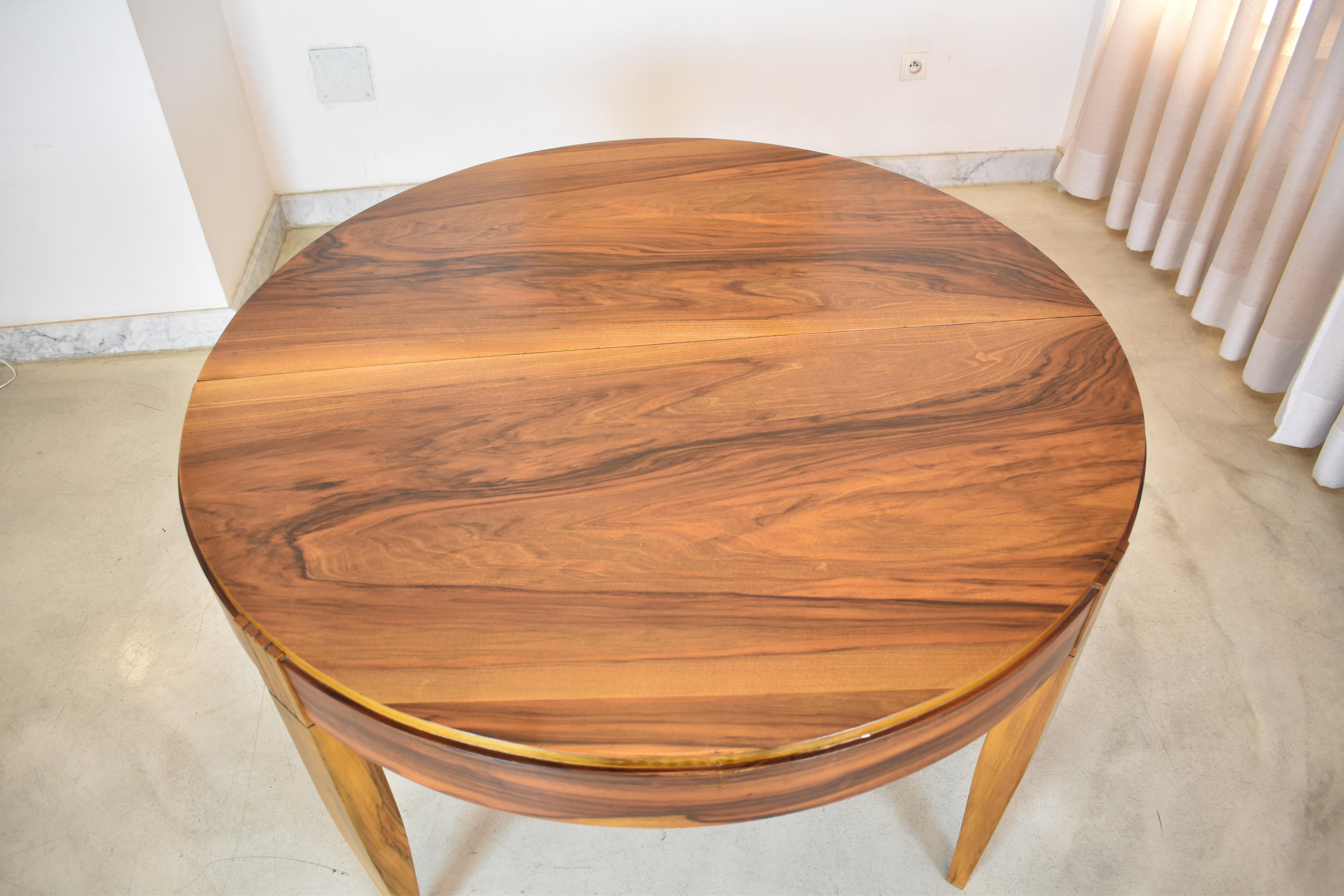 Set of 8 Walnut & Leather Dining Chairs with Extendable Table by André Sornay For Sale 8