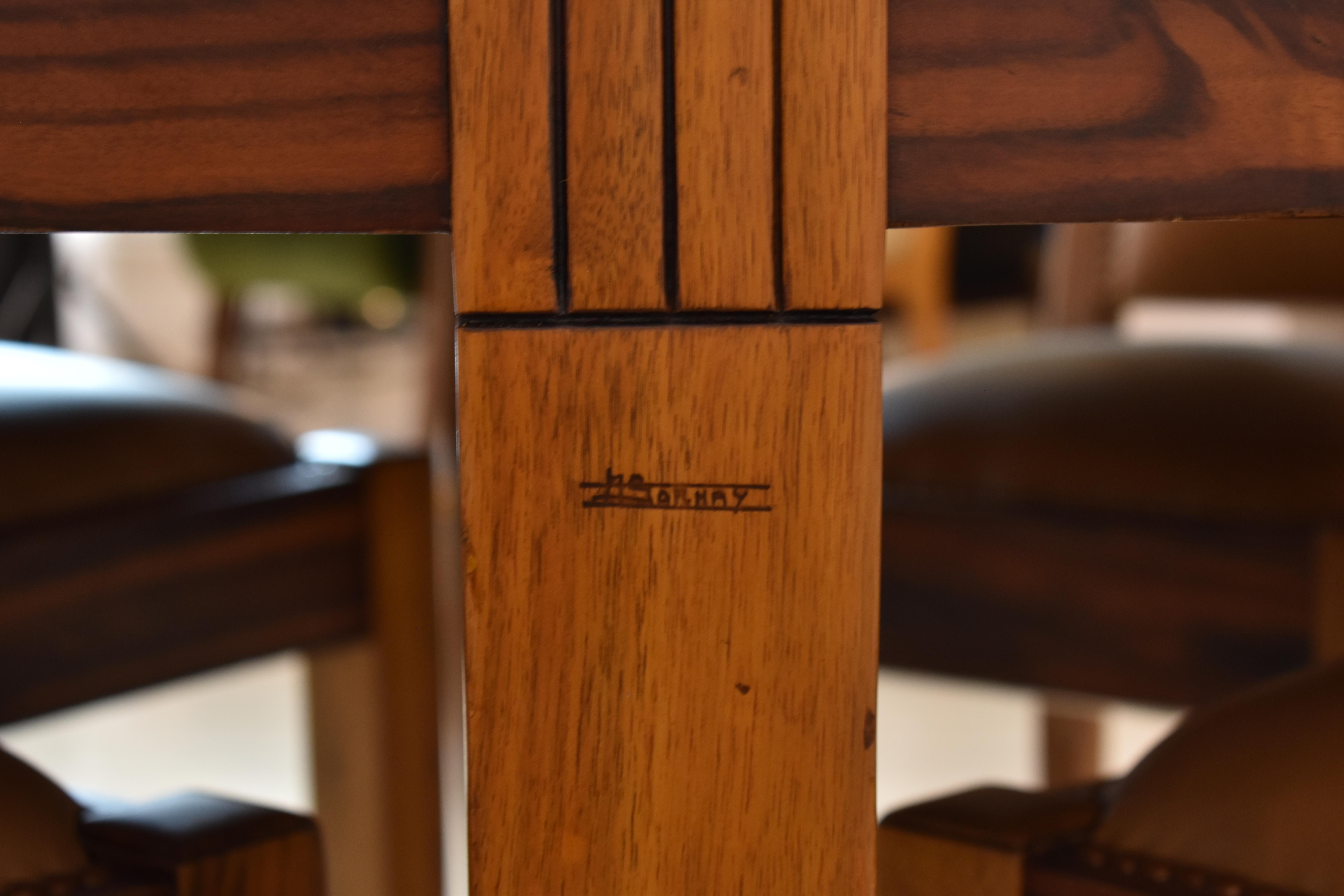 Set of 8 Walnut & Leather Dining Chairs with Extendable Table by André Sornay For Sale 9