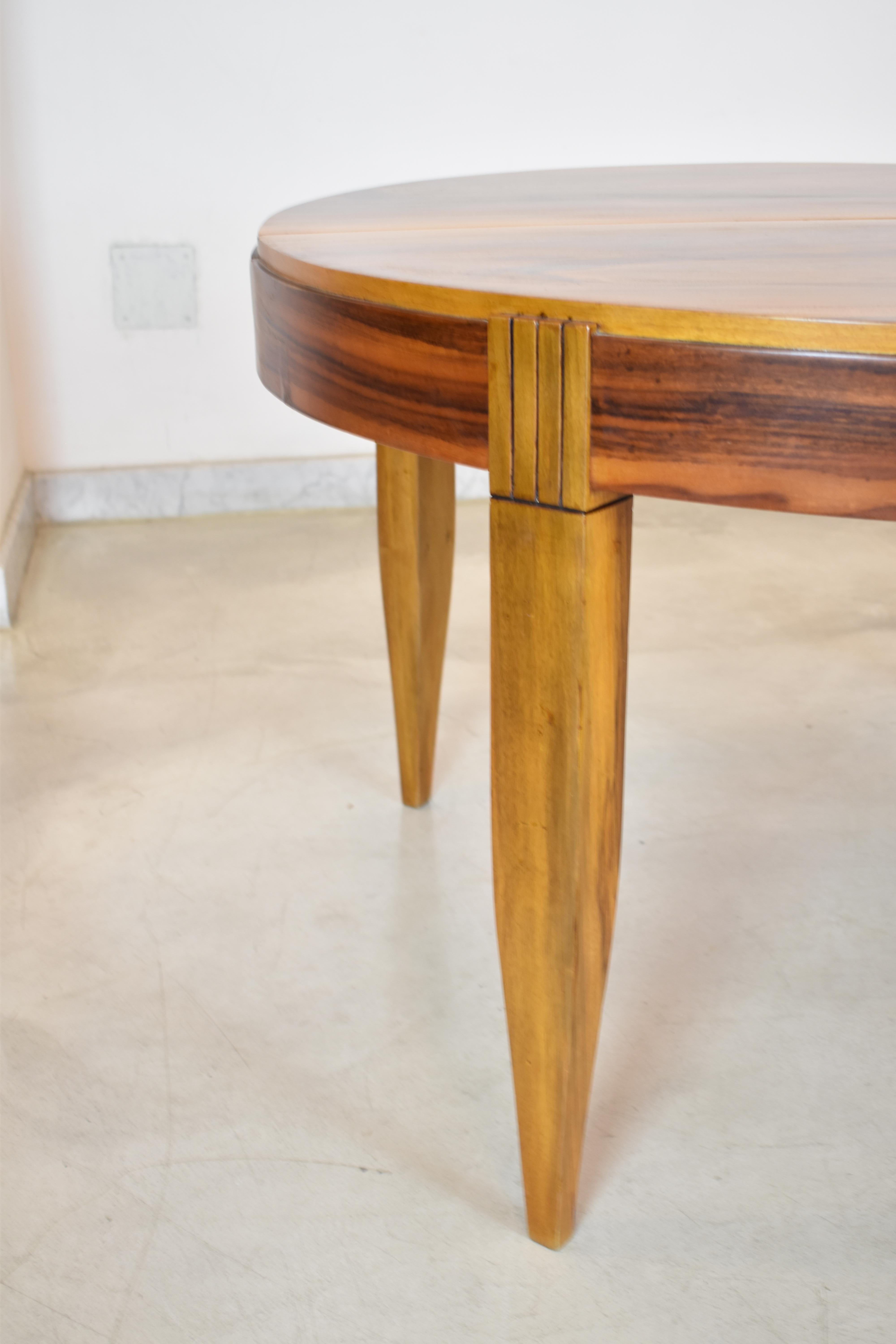 Set of 8 Walnut & Leather Dining Chairs with Extendable Table by André Sornay For Sale 10