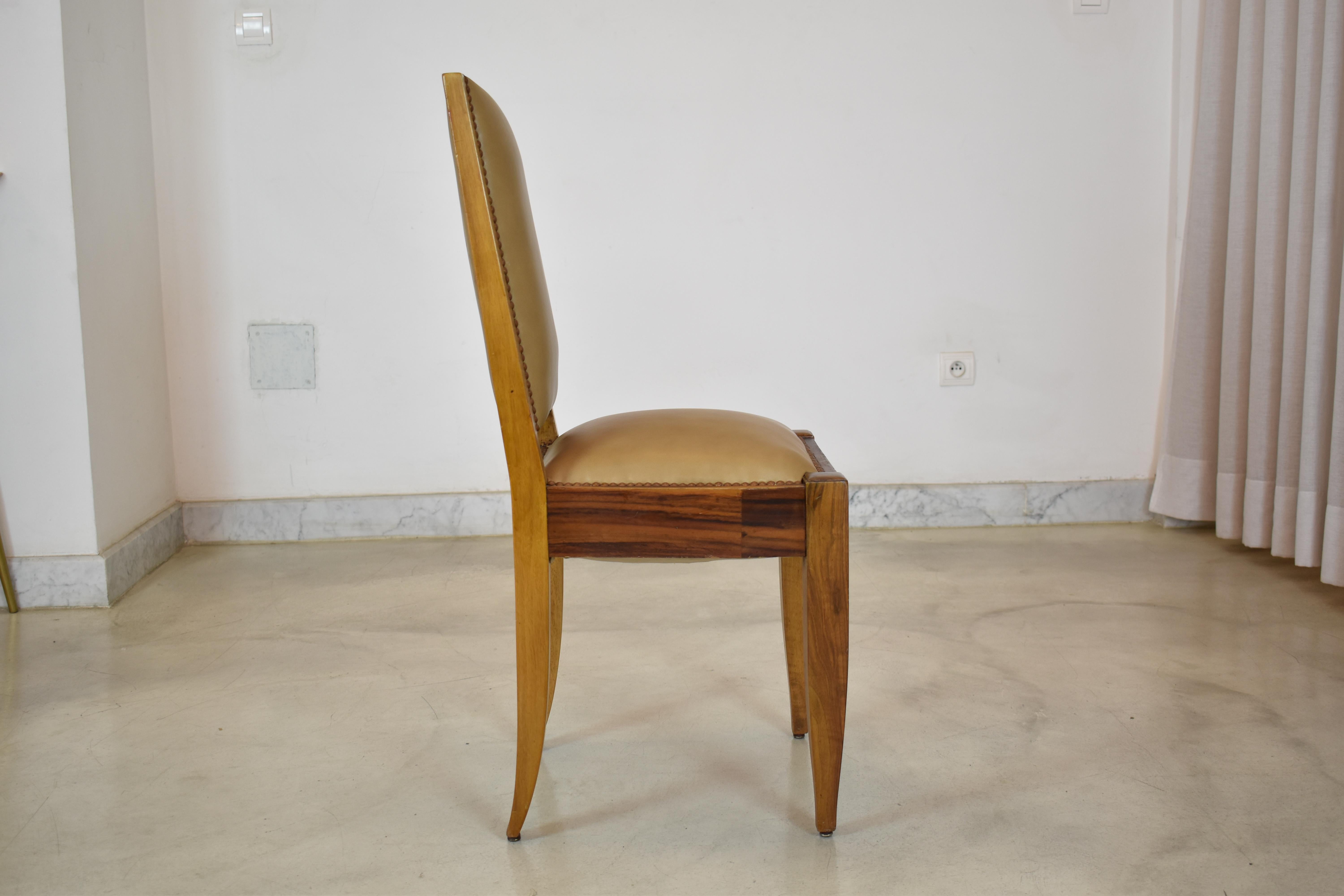 Set of 8 Walnut & Leather Dining Chairs with Extendable Table by André Sornay For Sale 3