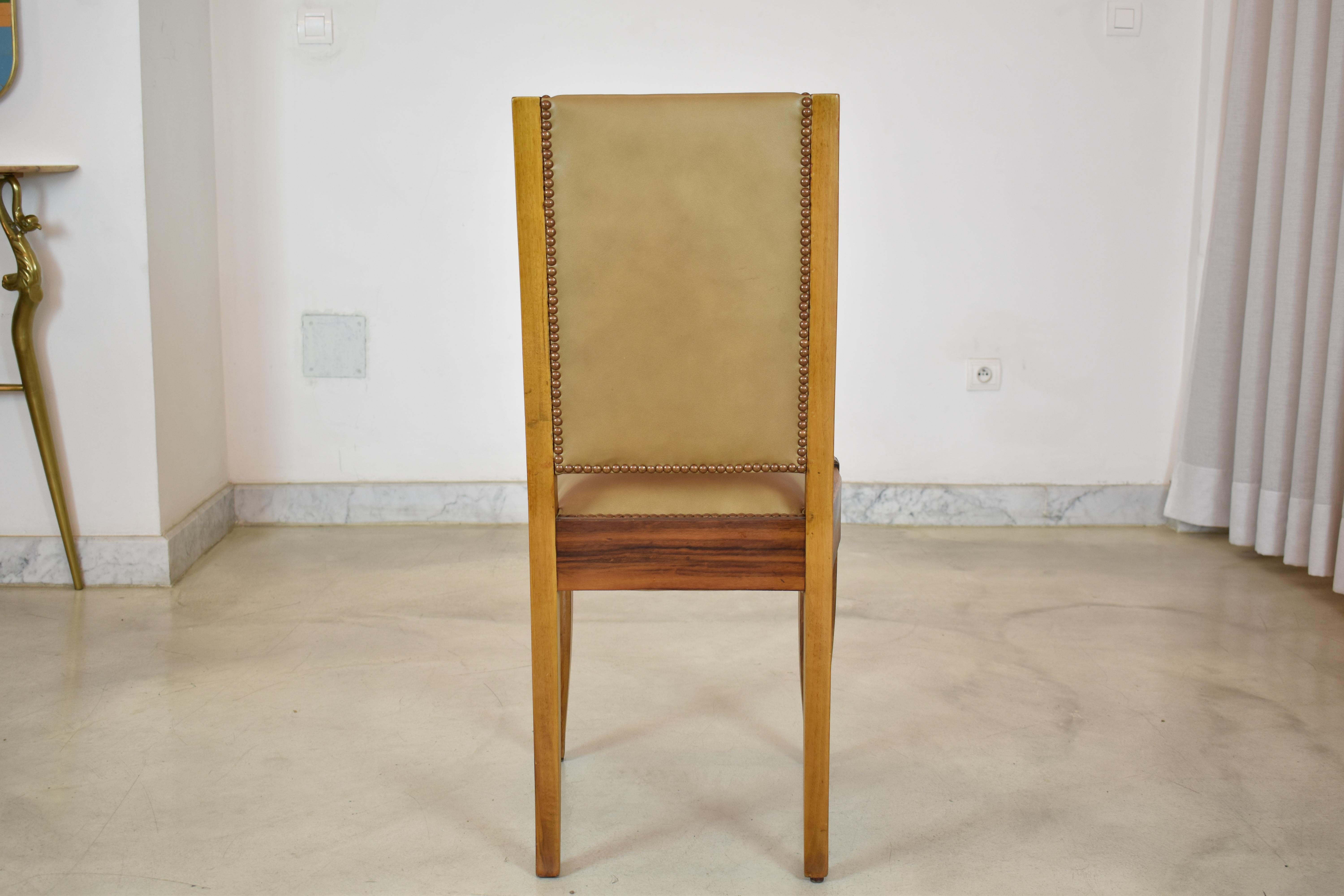 Set of 8 Walnut & Leather Dining Chairs by André Sornay, France 1930s 5