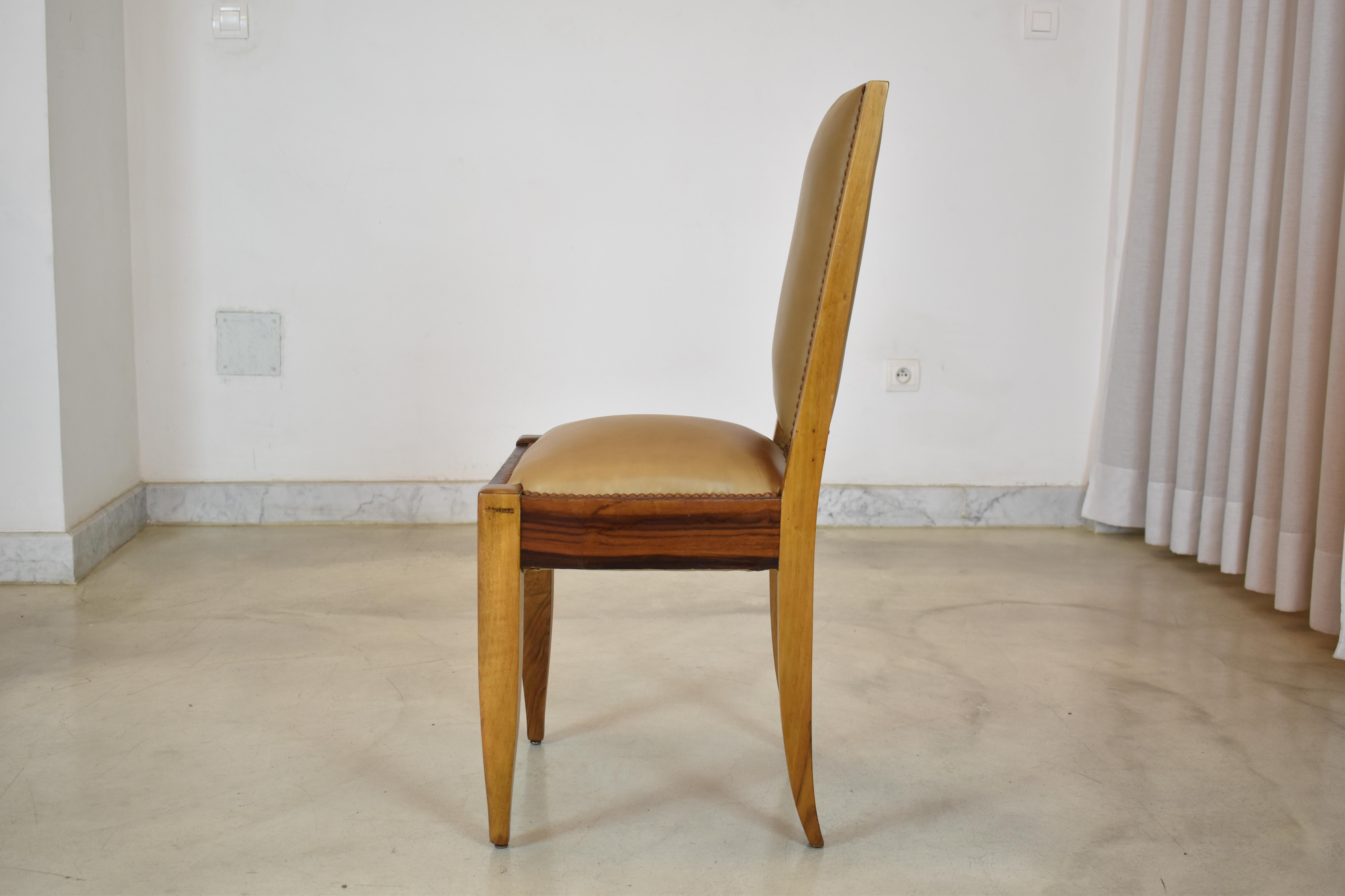 Set of 8 Walnut & Leather Dining Chairs by André Sornay, France 1930s 6
