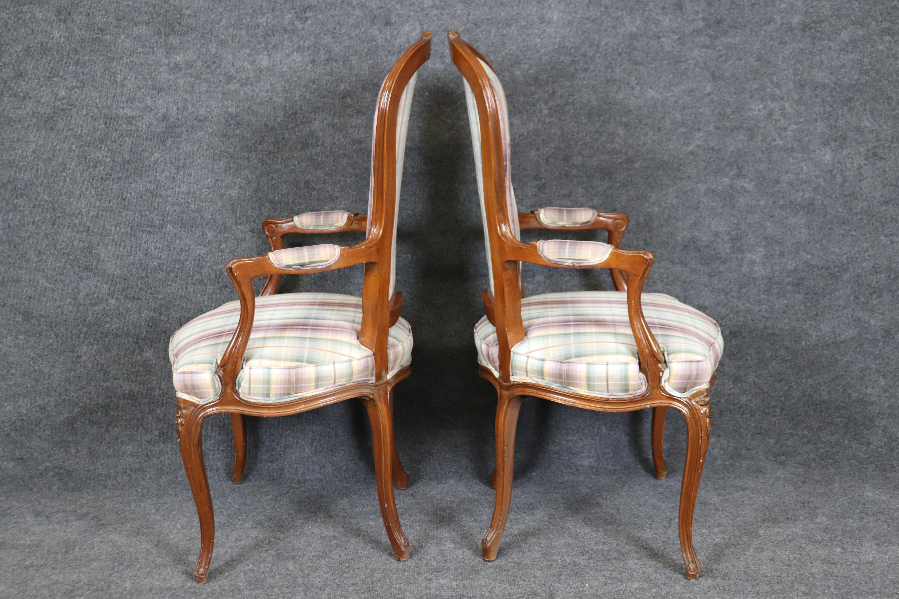 Set of 8 Walnut Louis XVI Cane and Upholstery Backed Dining Chairs  In Good Condition For Sale In Swedesboro, NJ