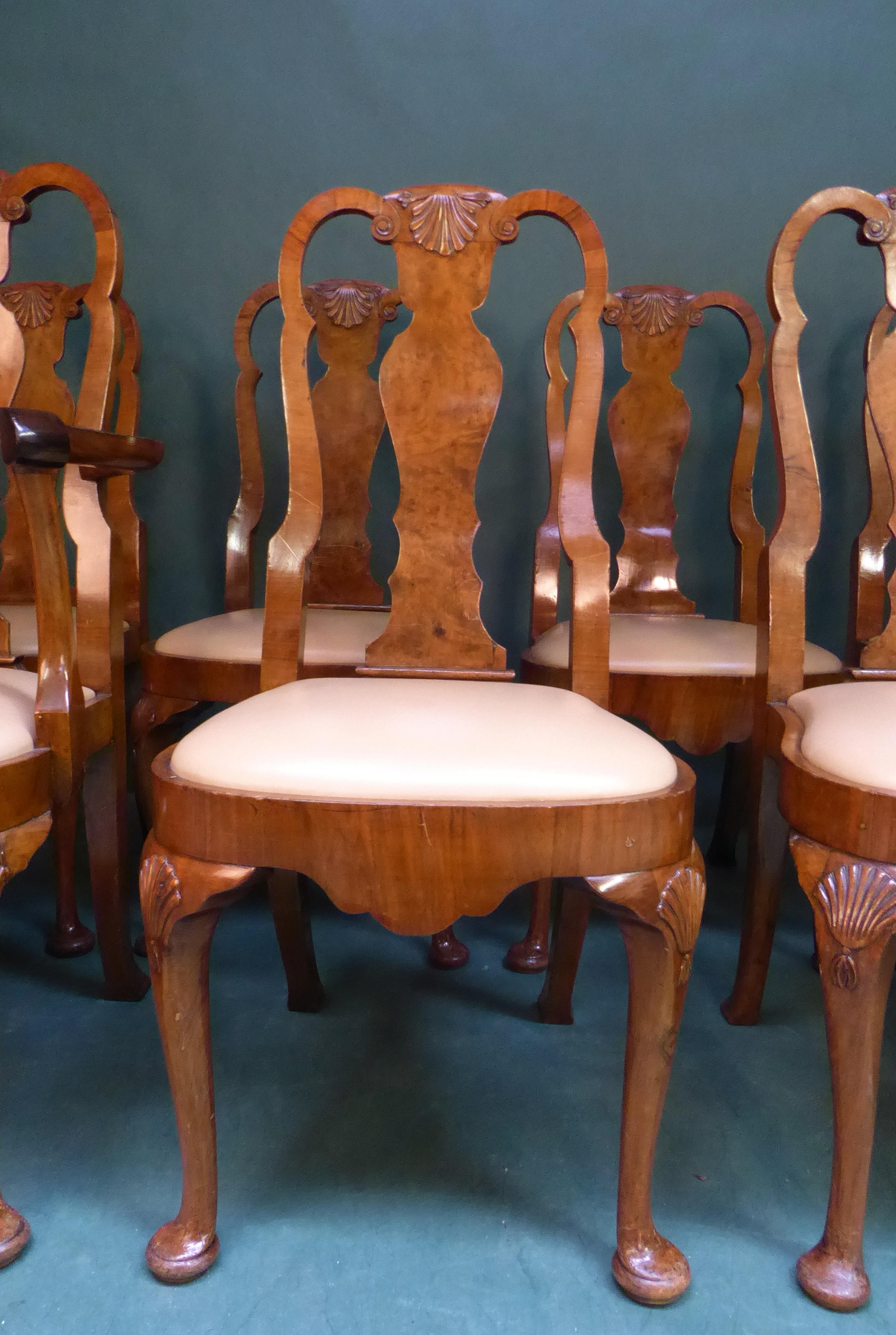 Set of 8 Walnut Queen Anne Style Dining Chairs For Sale 1