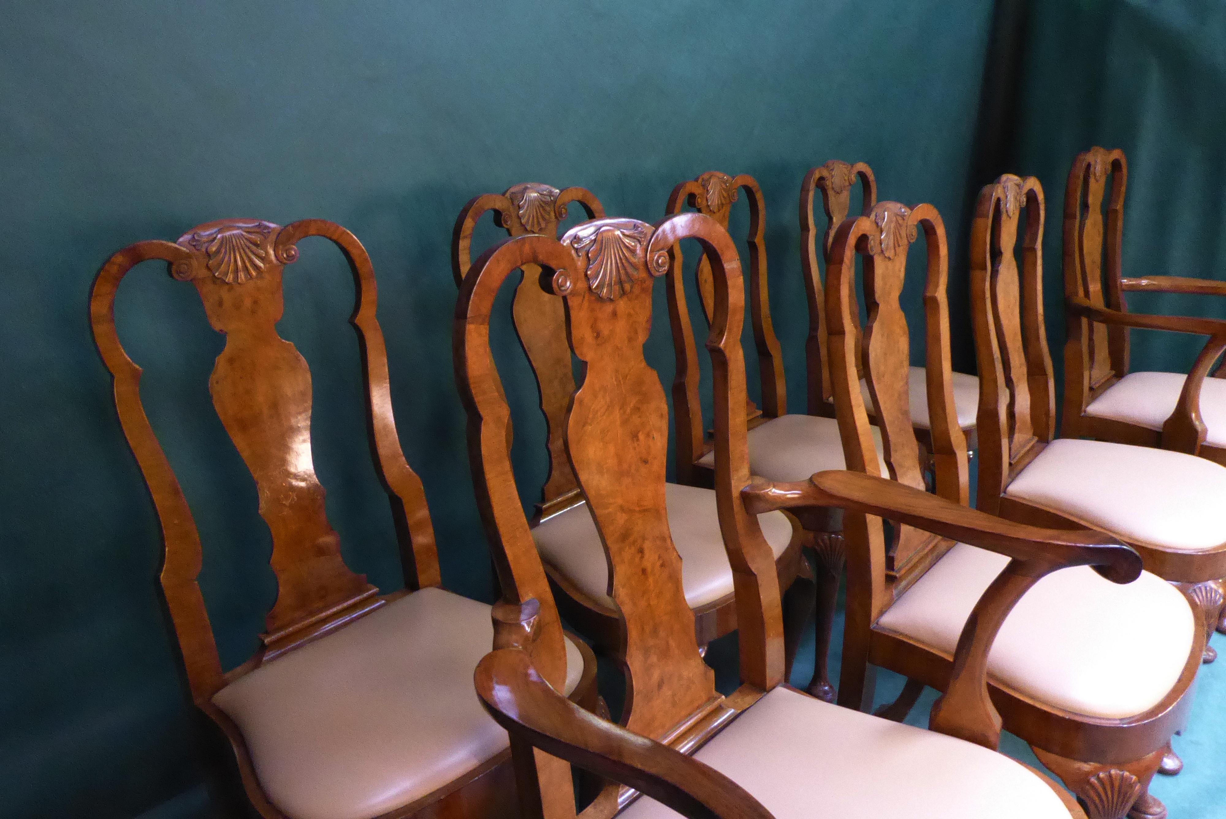 Set of 8 Walnut Queen Anne Style Dining Chairs For Sale 2