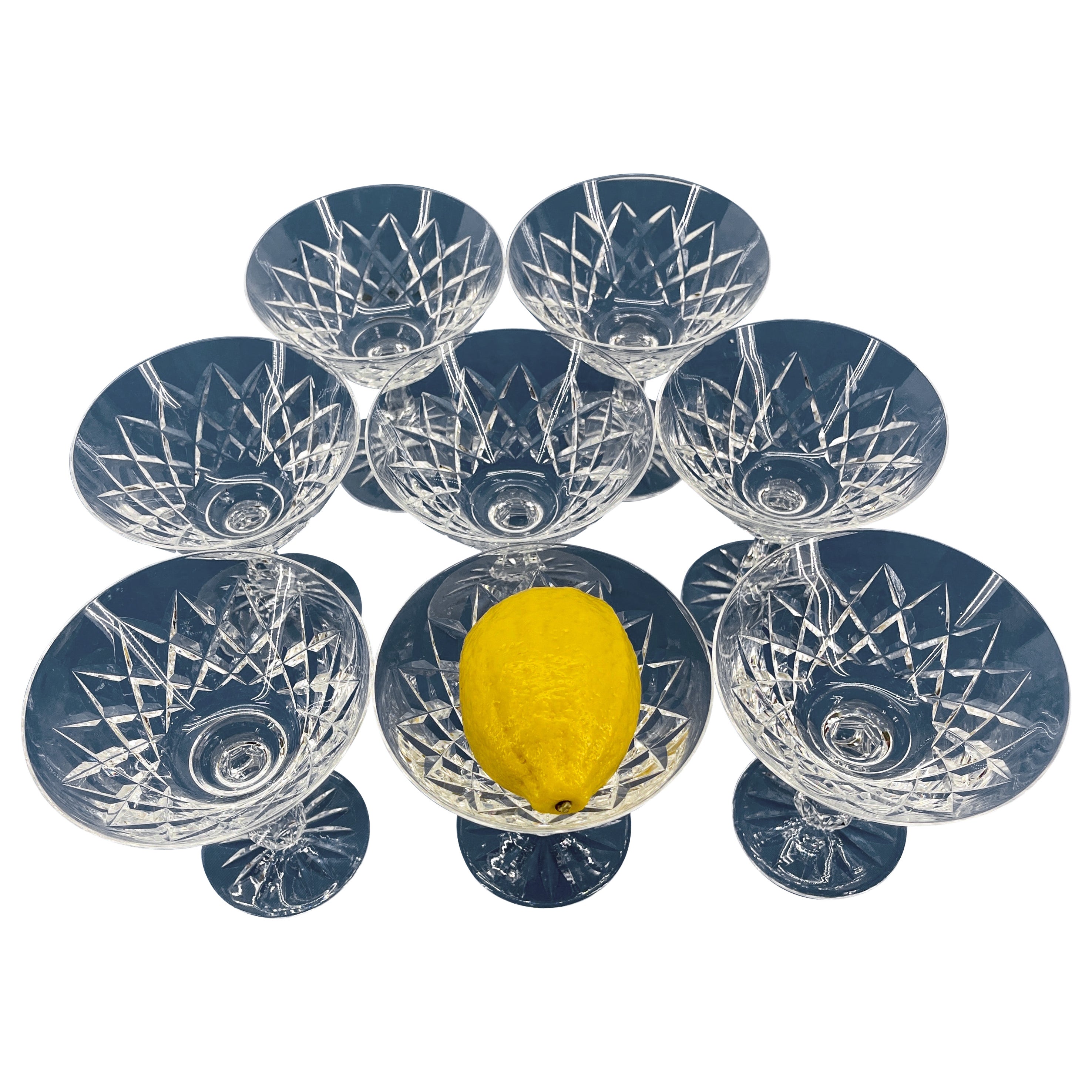 Set of 8 Waterford Cut Crystal Sherbet and Champagne Glasses