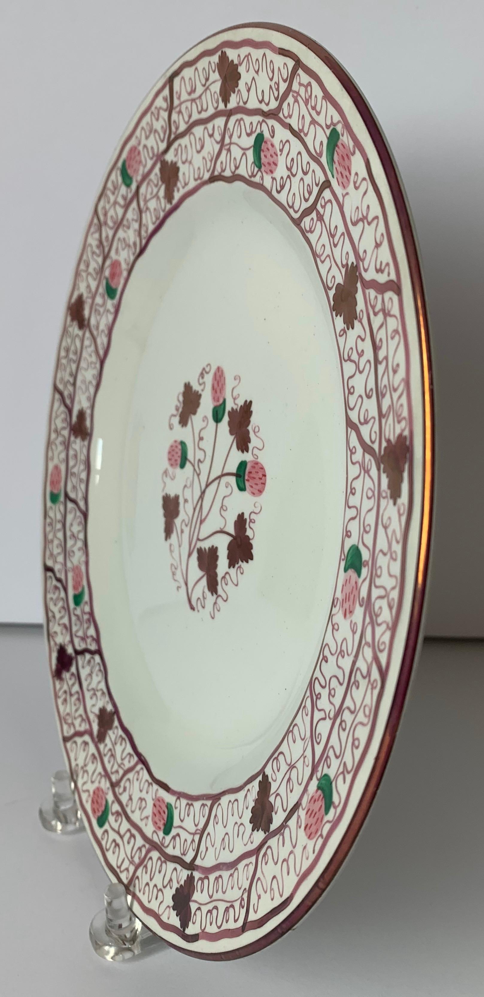 Porcelain Wedgwood Lustre Pink Strawberry Desert Plates, Set of 8