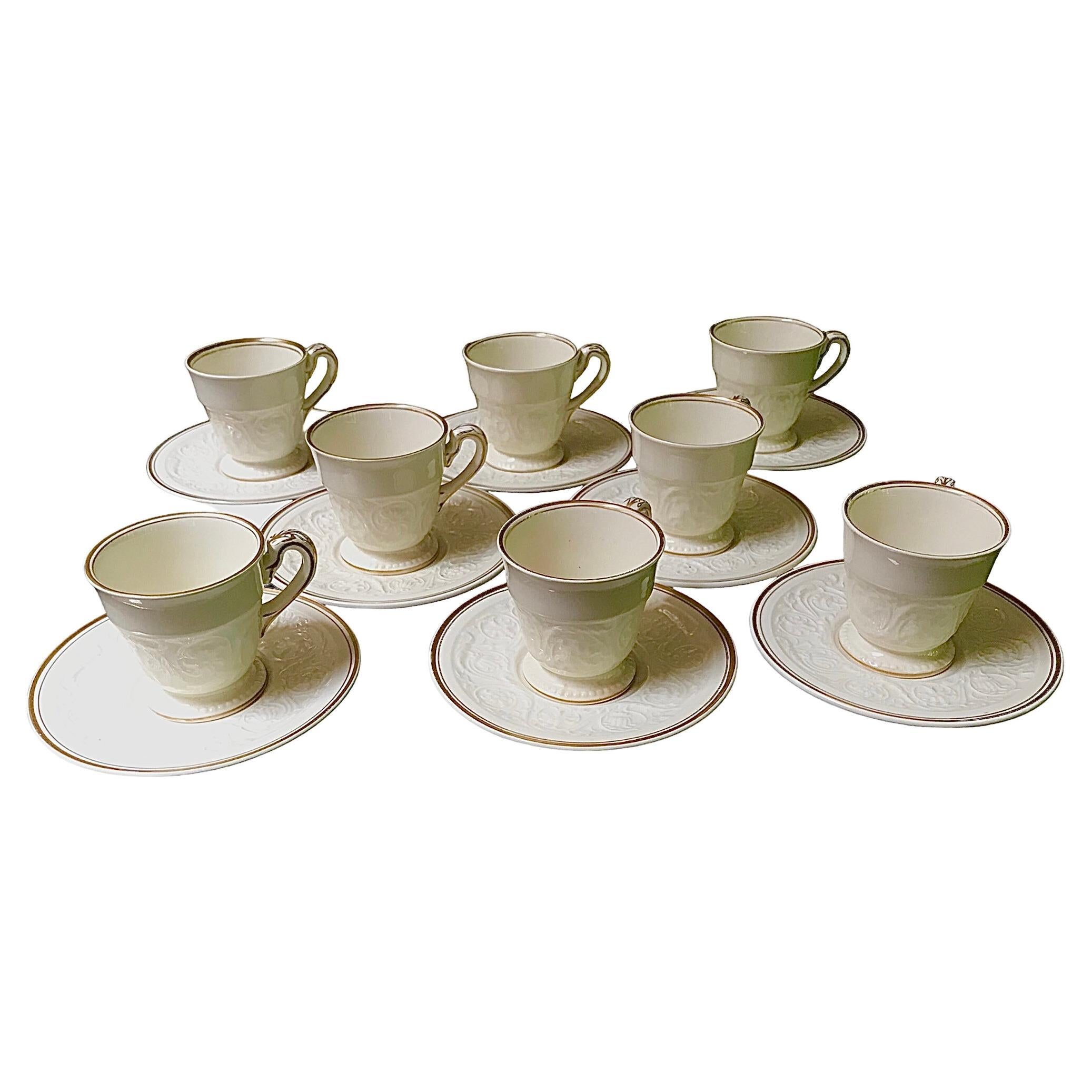 Set of 8 Wedgwood Vintage Demi Tasse Cups & Saucers Gilt Decor 1950s