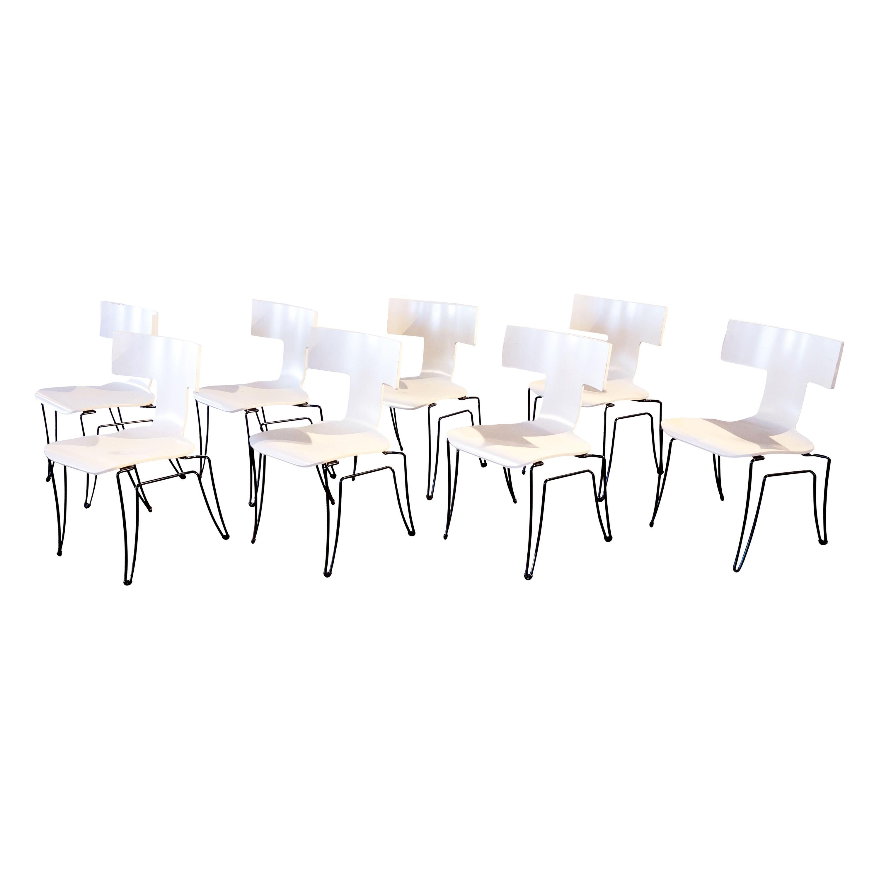 Set of 8 White Anziano Chairs by John Hutton for Donghia