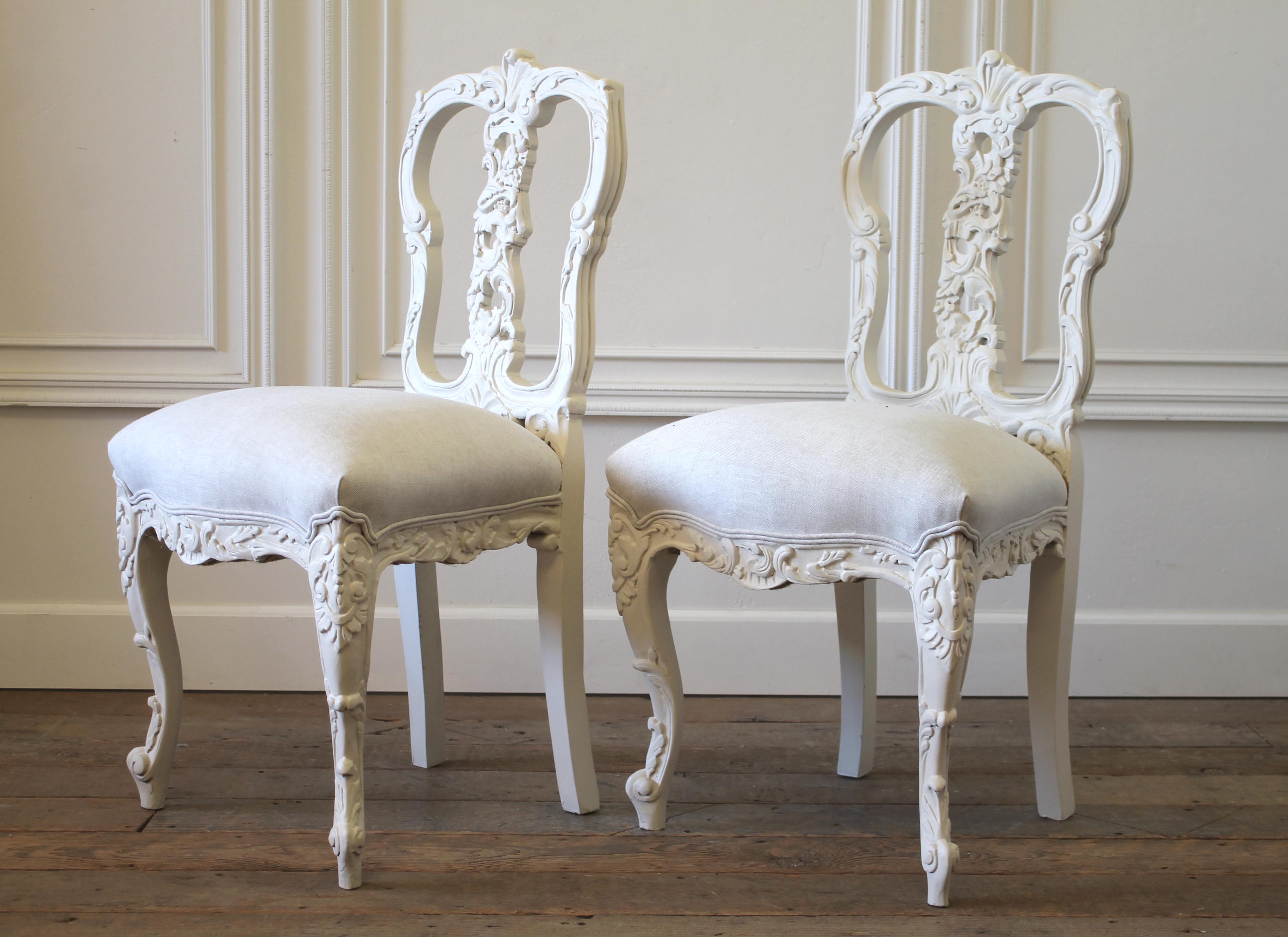 Set of 8 White Carved and Painted Dining Chairs 6