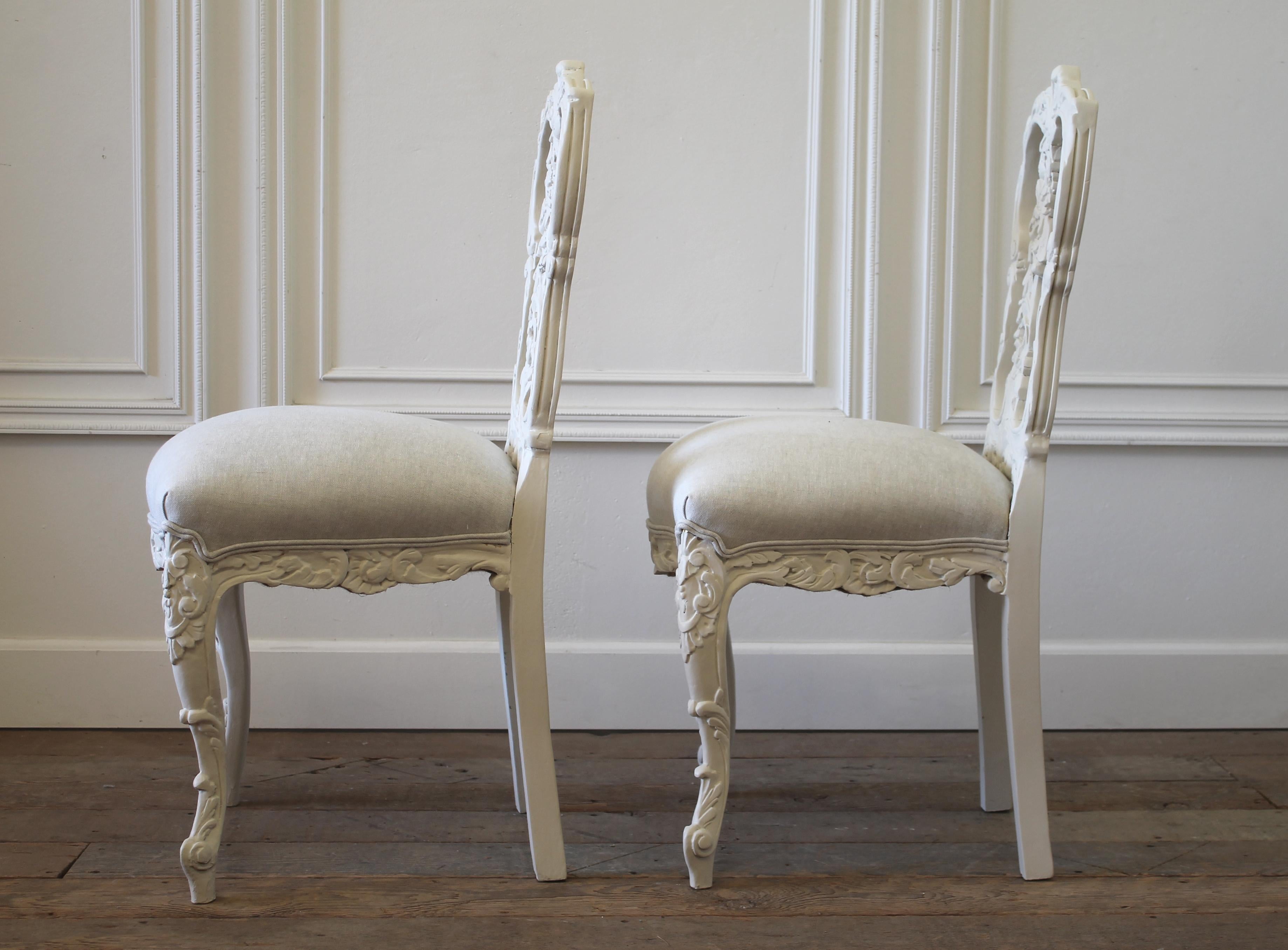 Set of 8 White Carved and Painted Dining Chairs 7